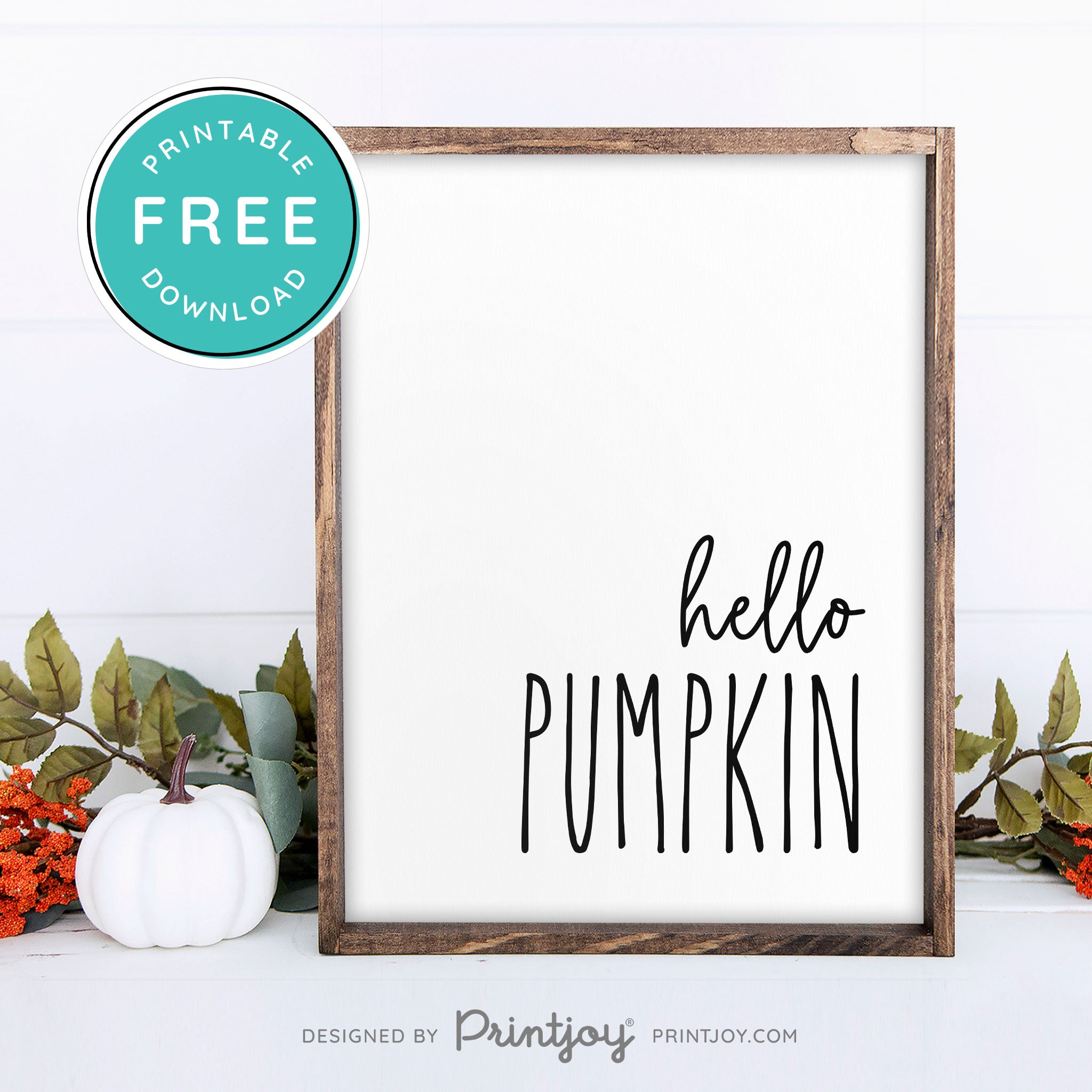 Free Printable Hello Pumpkin Modern Farmhouse Fall Wall Art Decor Download - Printjoy