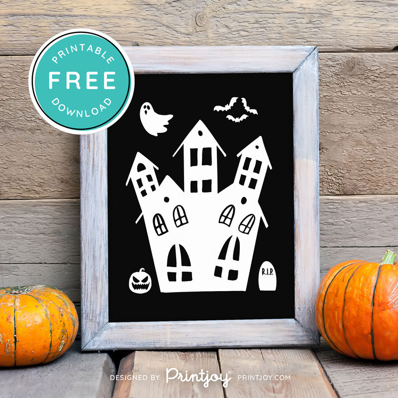 Free Printable Spooky Haunted House Halloween Wall Art Decor Download - Printjoy