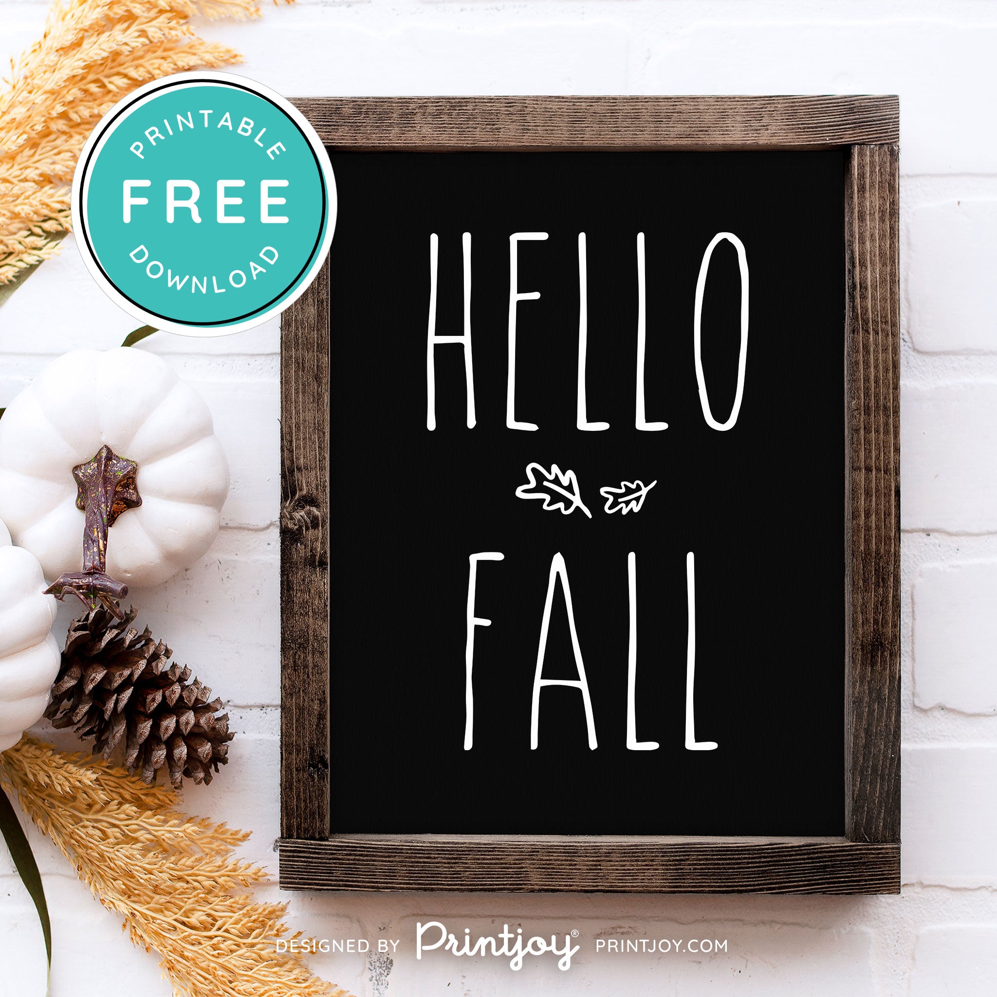 Free Printable Hello Fall Modern Farmhouse Autumn Wall Art Decor Download - Printjoy