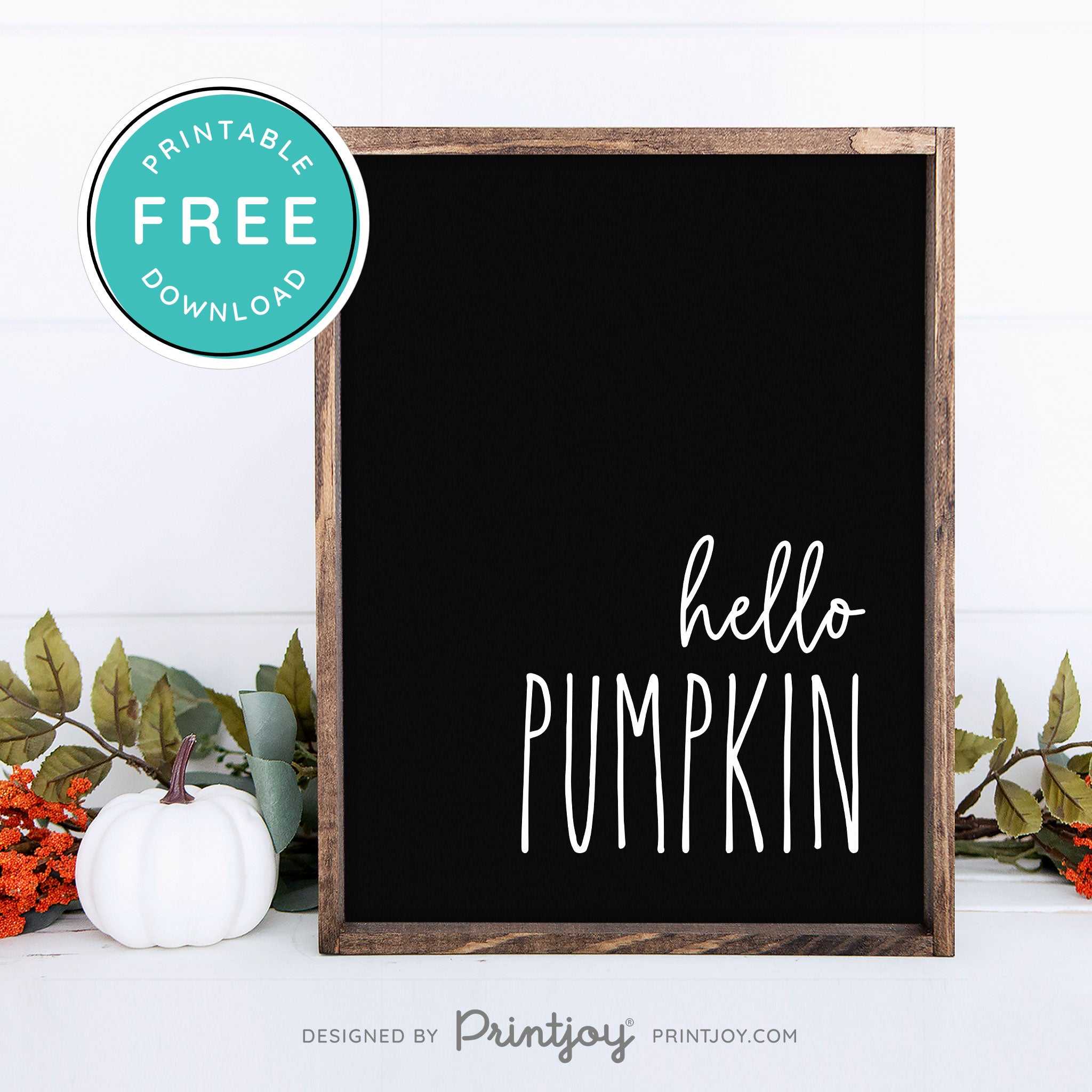 Free Printable Hello Pumpkin Modern Farmhouse Fall Wall Art Decor Download - Printjoy