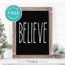 Free Printable Believe Farmhouse Christmas Winter Wall Art Decor Download - Printjoy