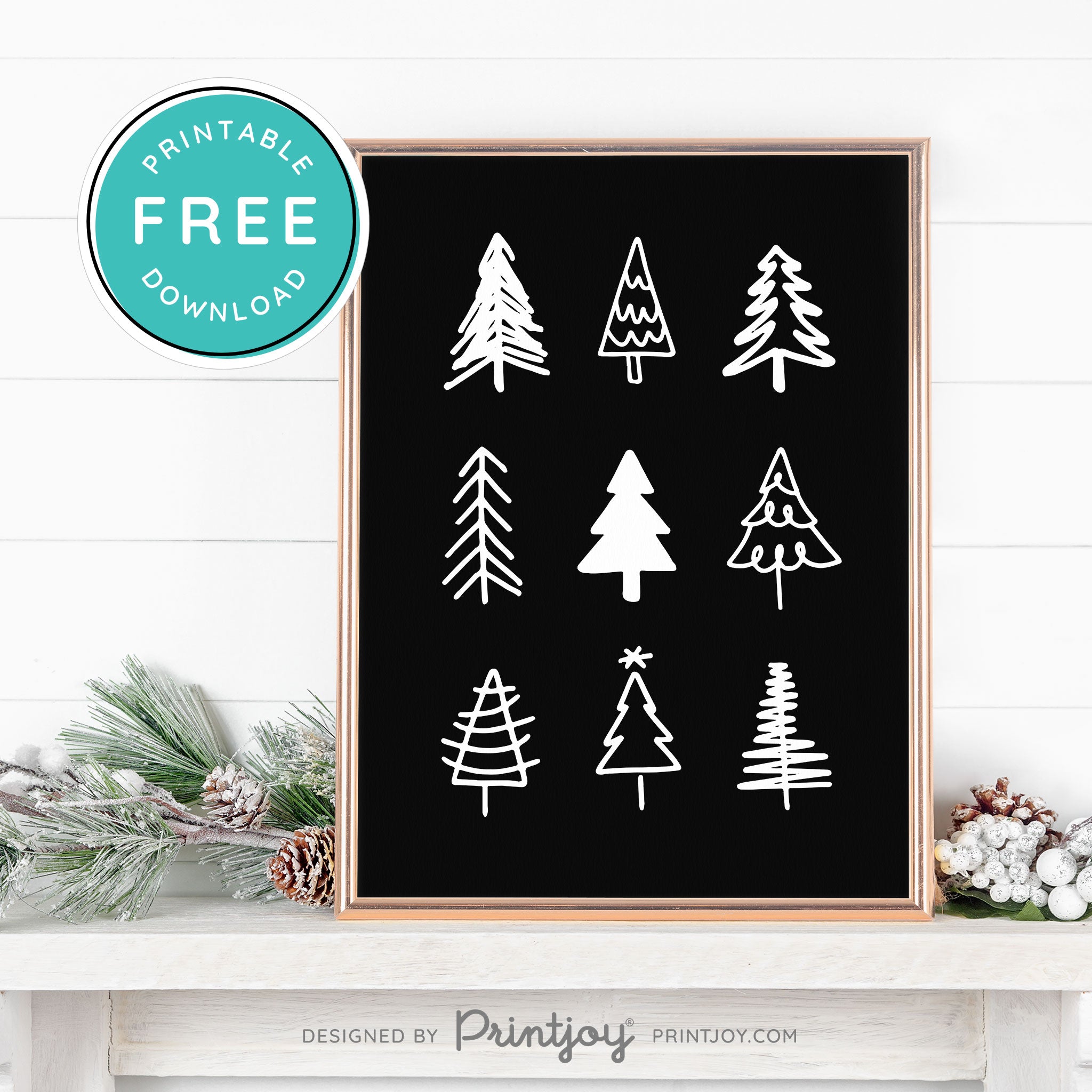 Free Printable Cute Christmas Trees Winter Wall Art Decor Download - Printjoy