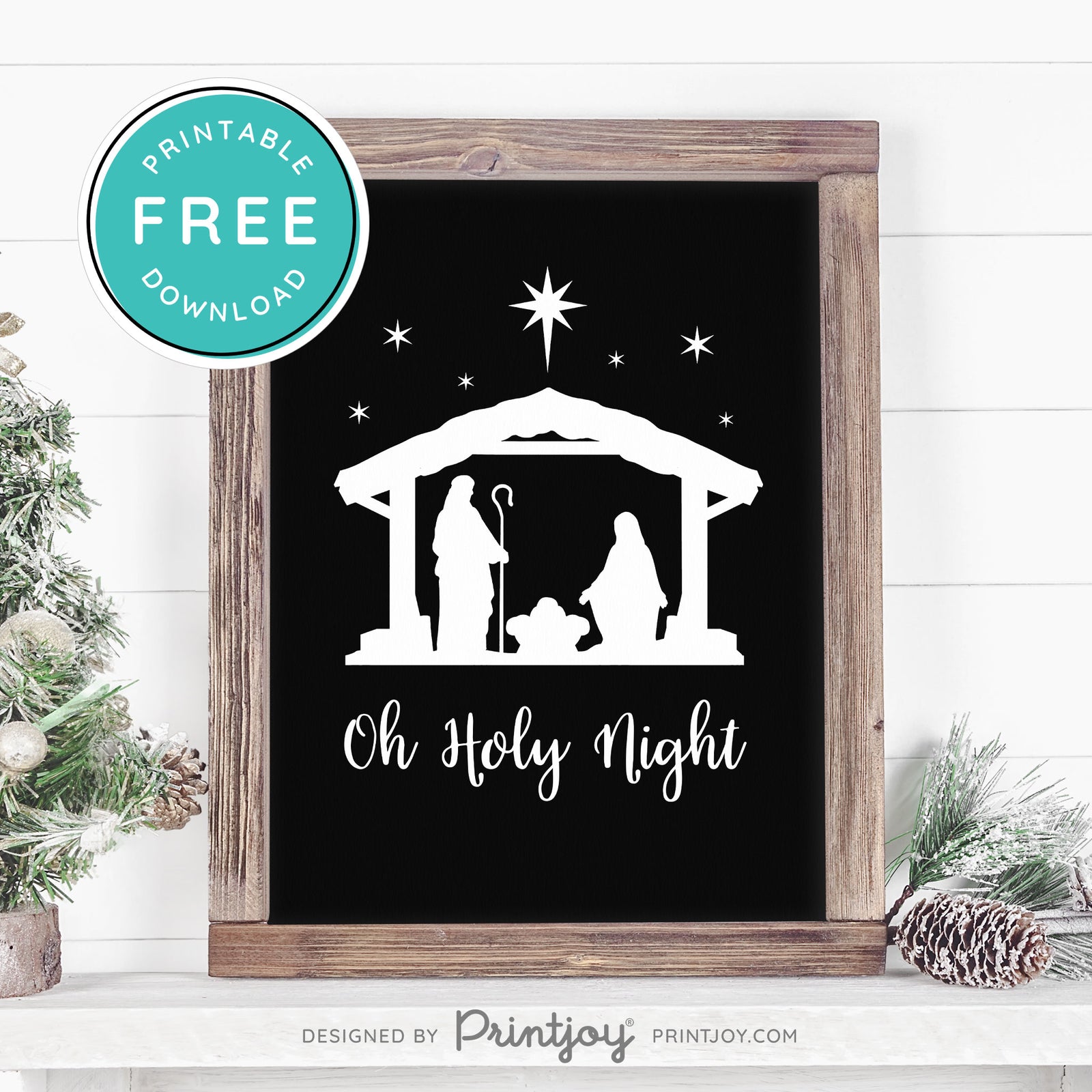 Free Printable Oh Holy Night Nativity Scene Christmas Wall Art Decor ...