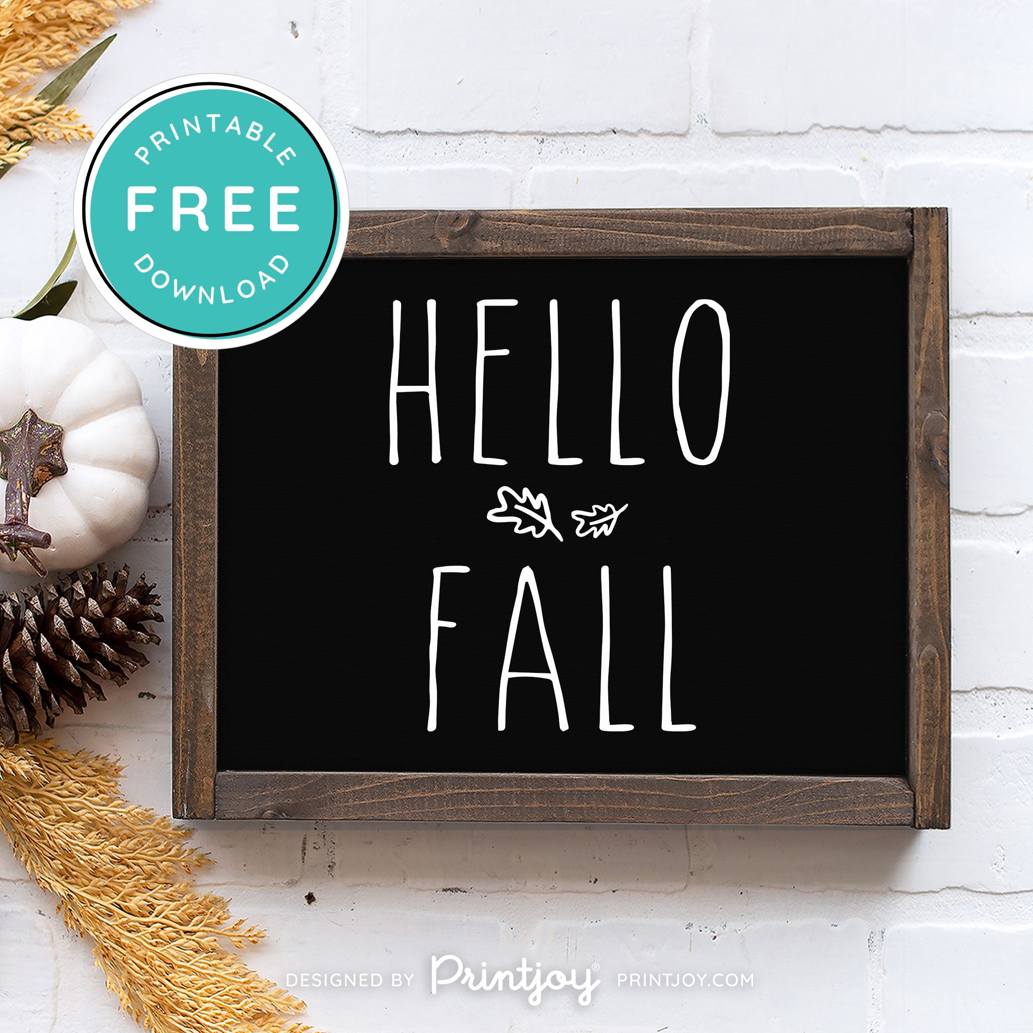 Free Printable Hello Fall Modern Farmhouse Autumn Wall Art Decor Download - Printjoy