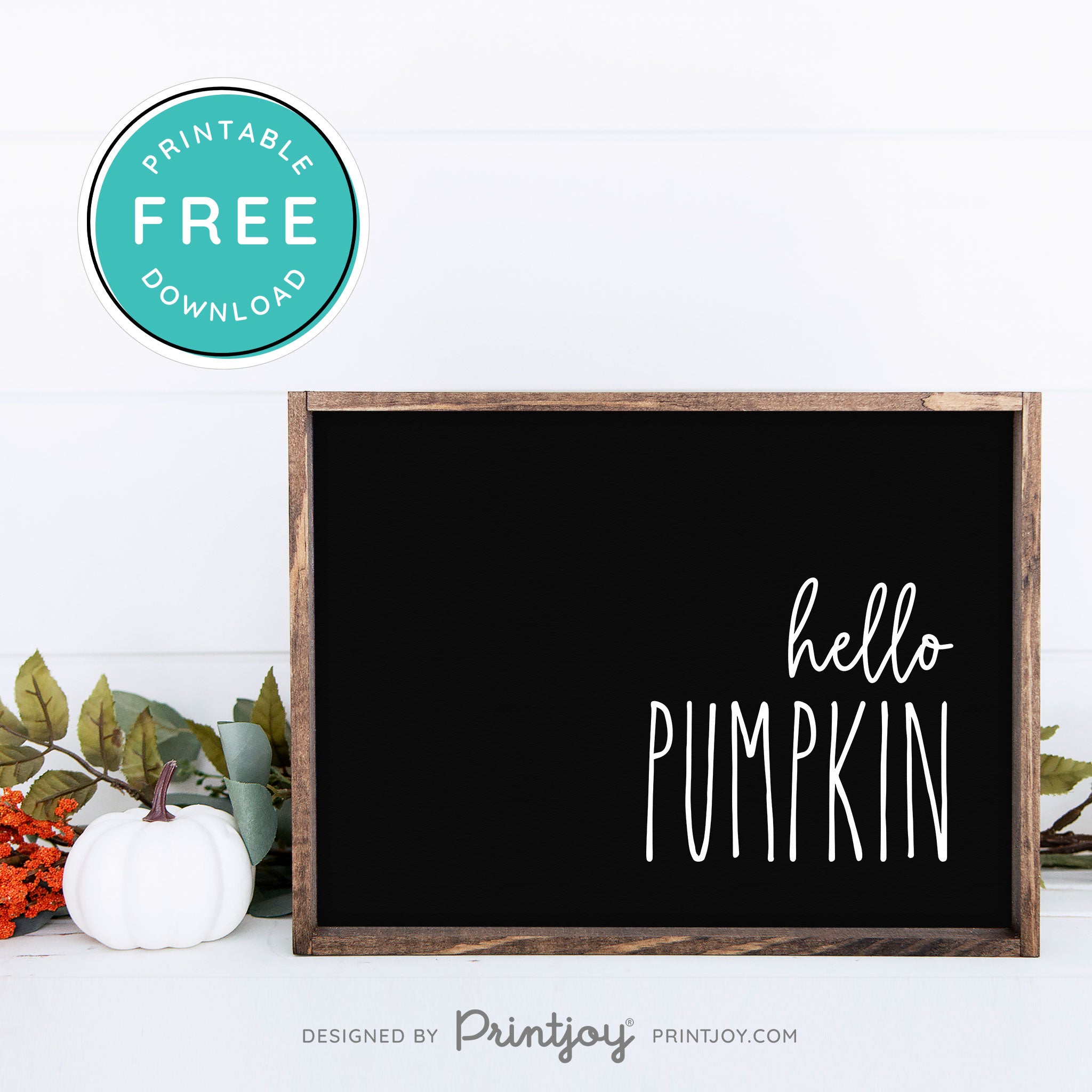 Free Printable Hello Pumpkin Modern Farmhouse Fall Wall Art Decor Download - Printjoy