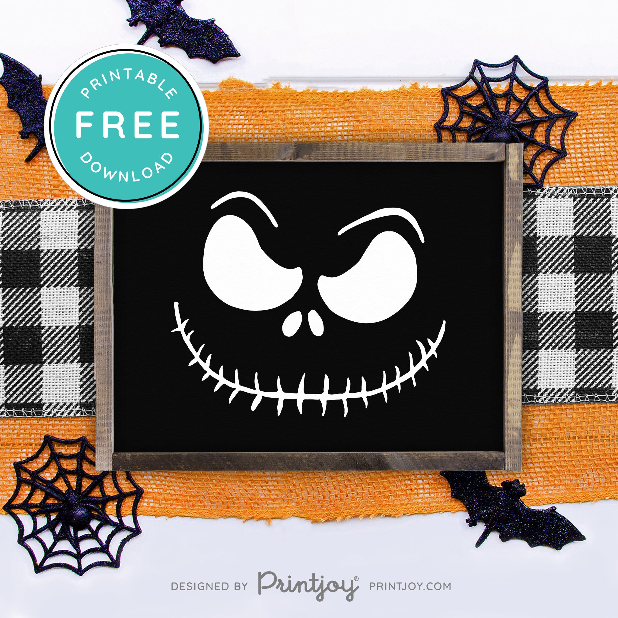 Free Printable Jack Pumpkin King Face Nightmare Halloween Wall Art Decor Download - Printjoy