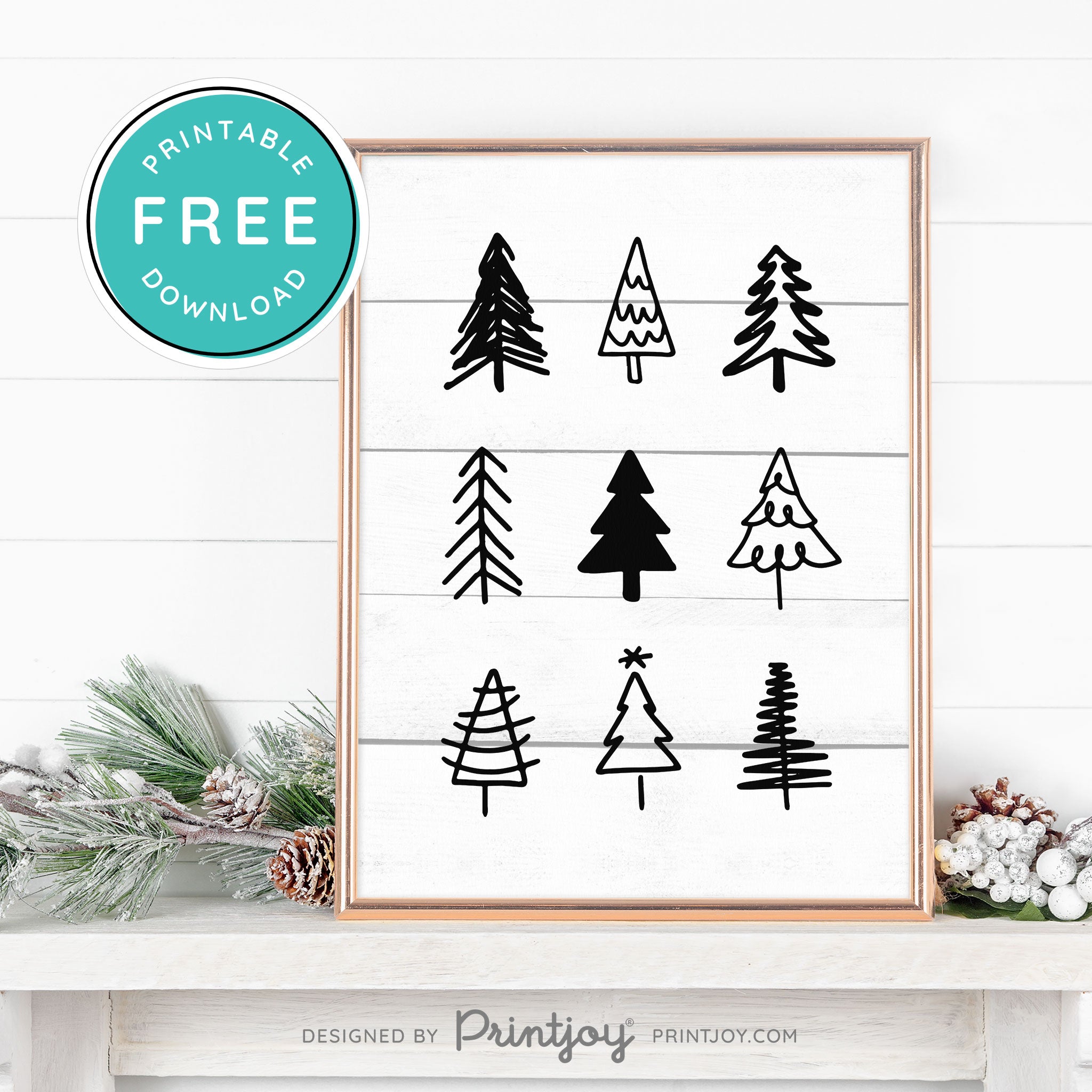 Free Printable Cute Christmas Trees Winter Wall Art Decor Download - Printjoy