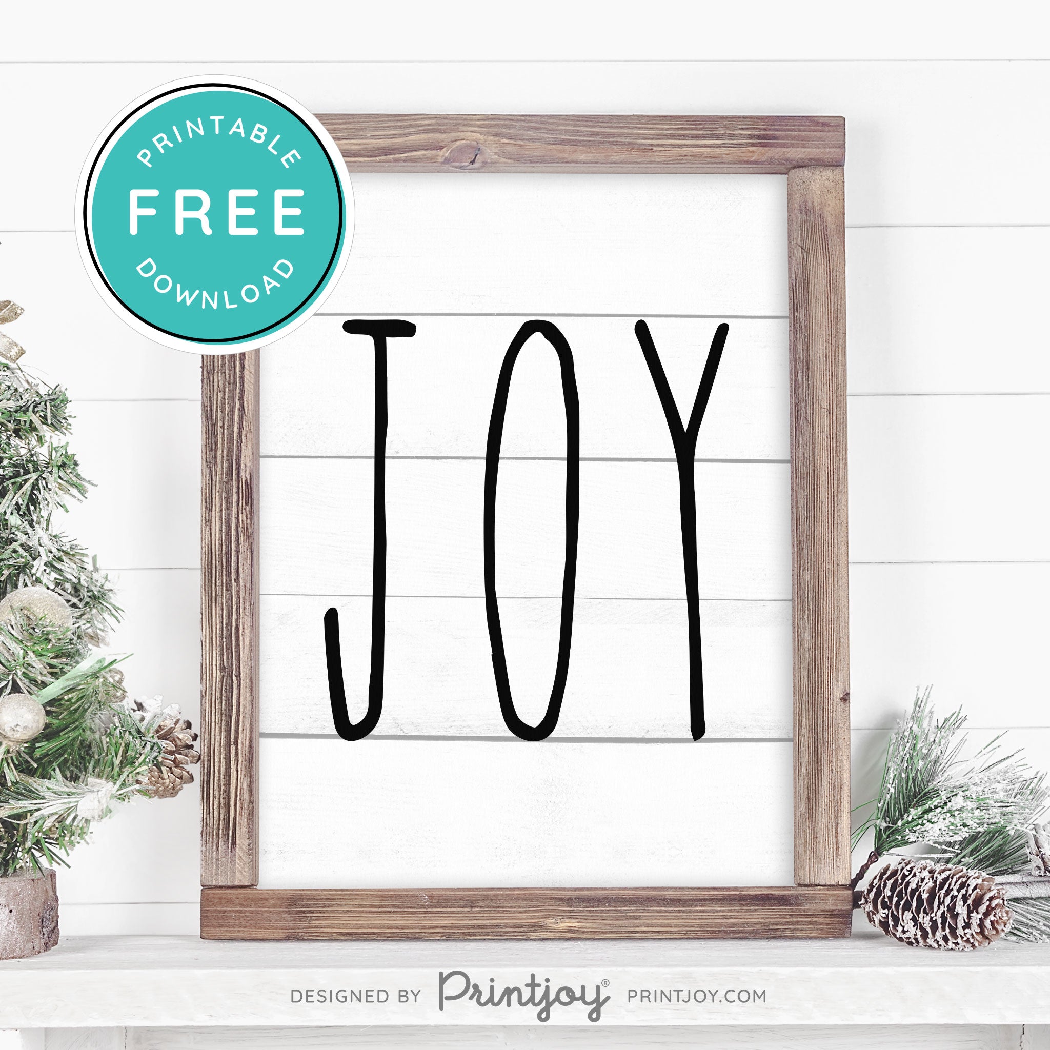 Free Printable Joy Farmhouse Sign Winter Wall Art Decor Download - Printjoy