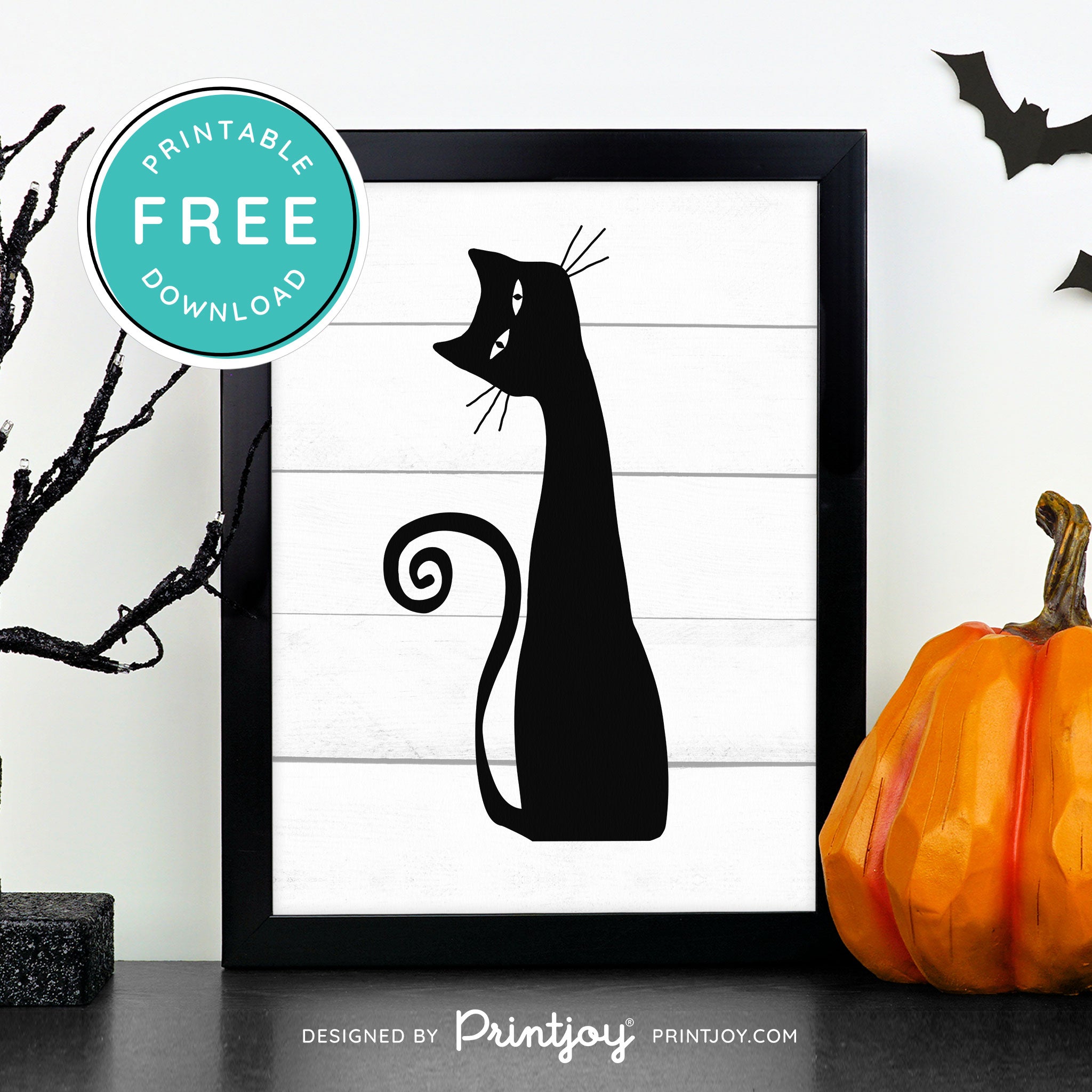 Free Printable Creepy Cat Halloween Wall Art Decor Download - Printjoy