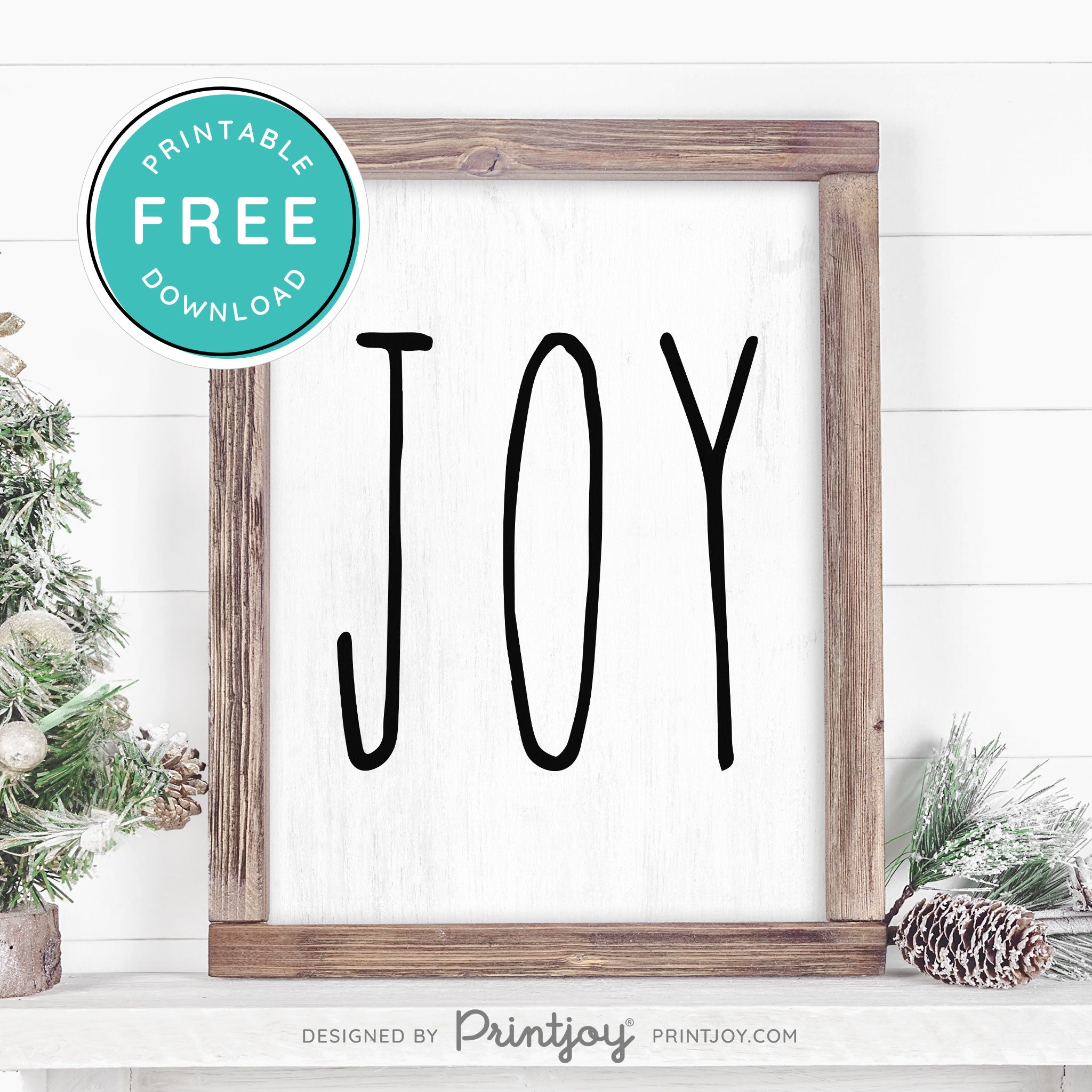 Free Printable Joy Farmhouse Sign Winter Wall Art Decor Download - Printjoy