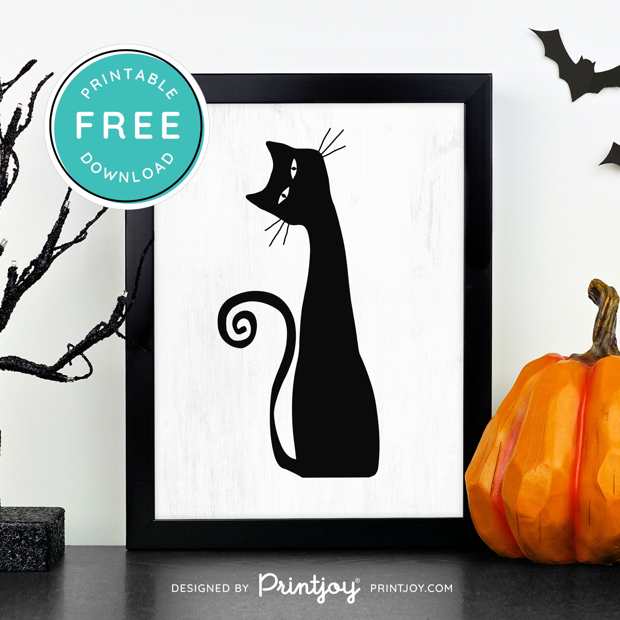 Free Printable Creepy Cat Halloween Wall Art Decor Download - Printjoy