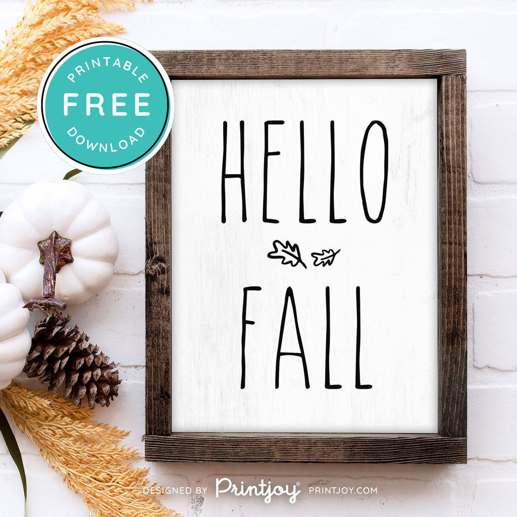 Free Printable Hello Fall Modern Farmhouse Autumn Wall Art Decor ...