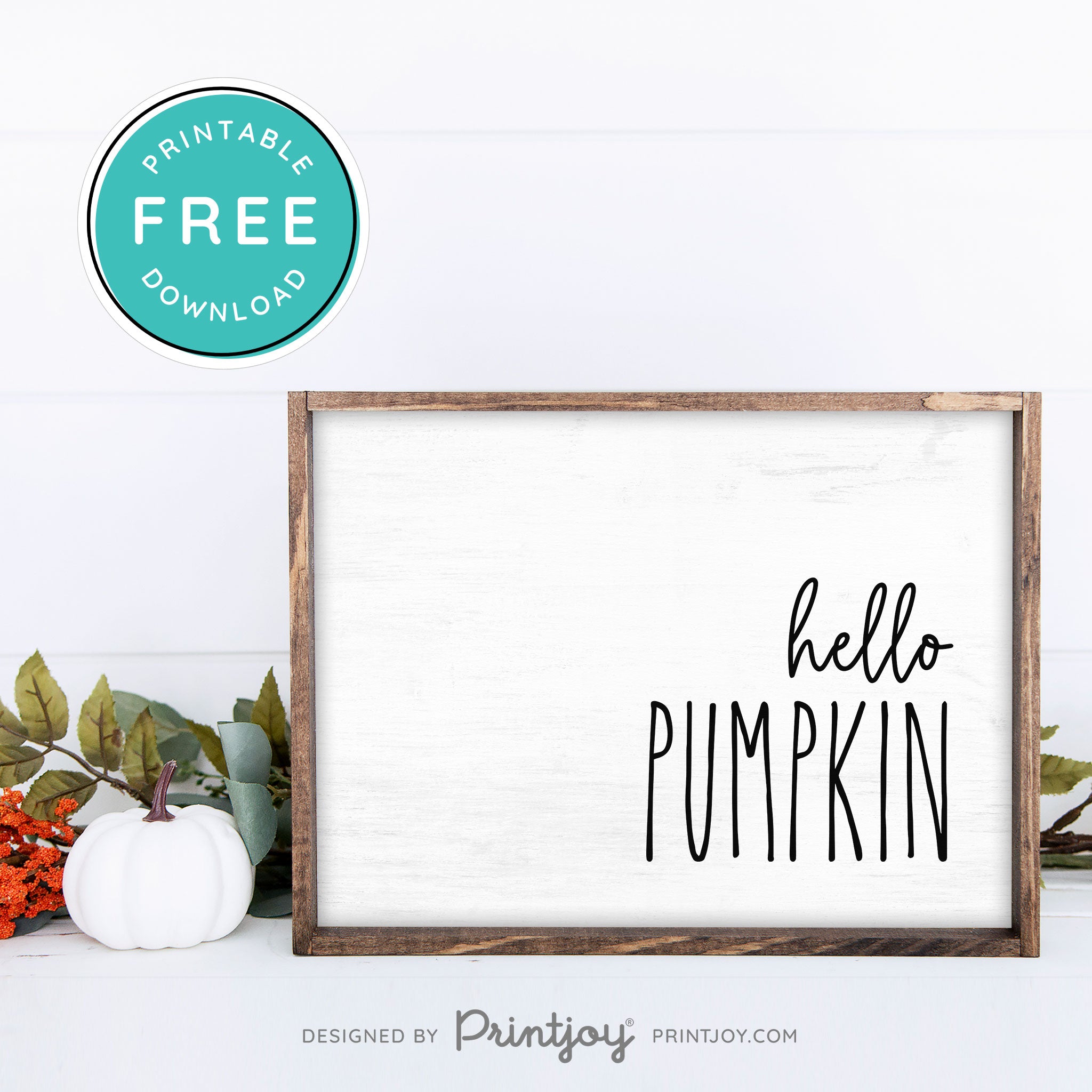 Free Printable Hello Pumpkin Modern Farmhouse Fall Wall Art Decor Download - Printjoy