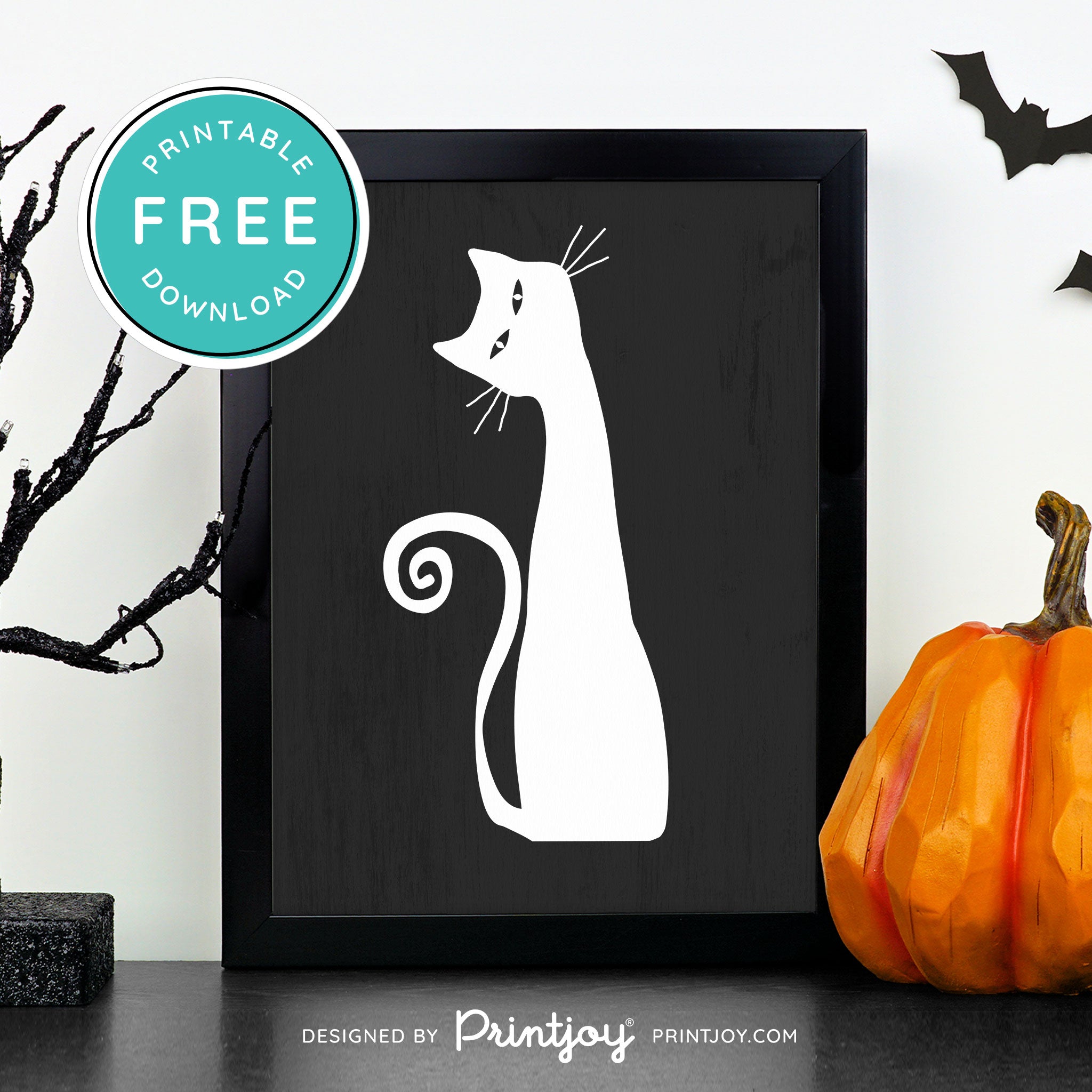 Free Printable Creepy Cat Halloween Wall Art Decor Download - Printjoy