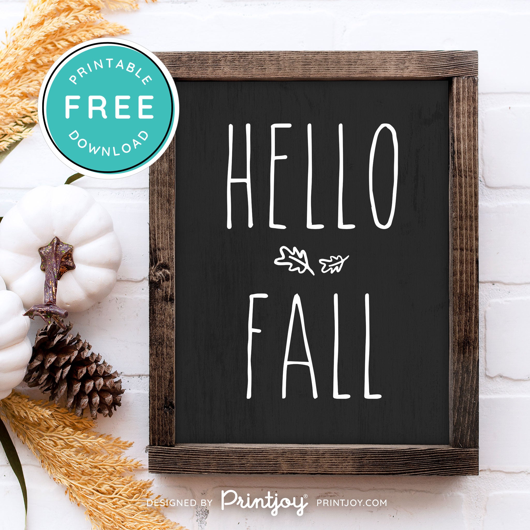 Free Printable Hello Fall Modern Farmhouse Autumn Wall Art Decor Download - Printjoy