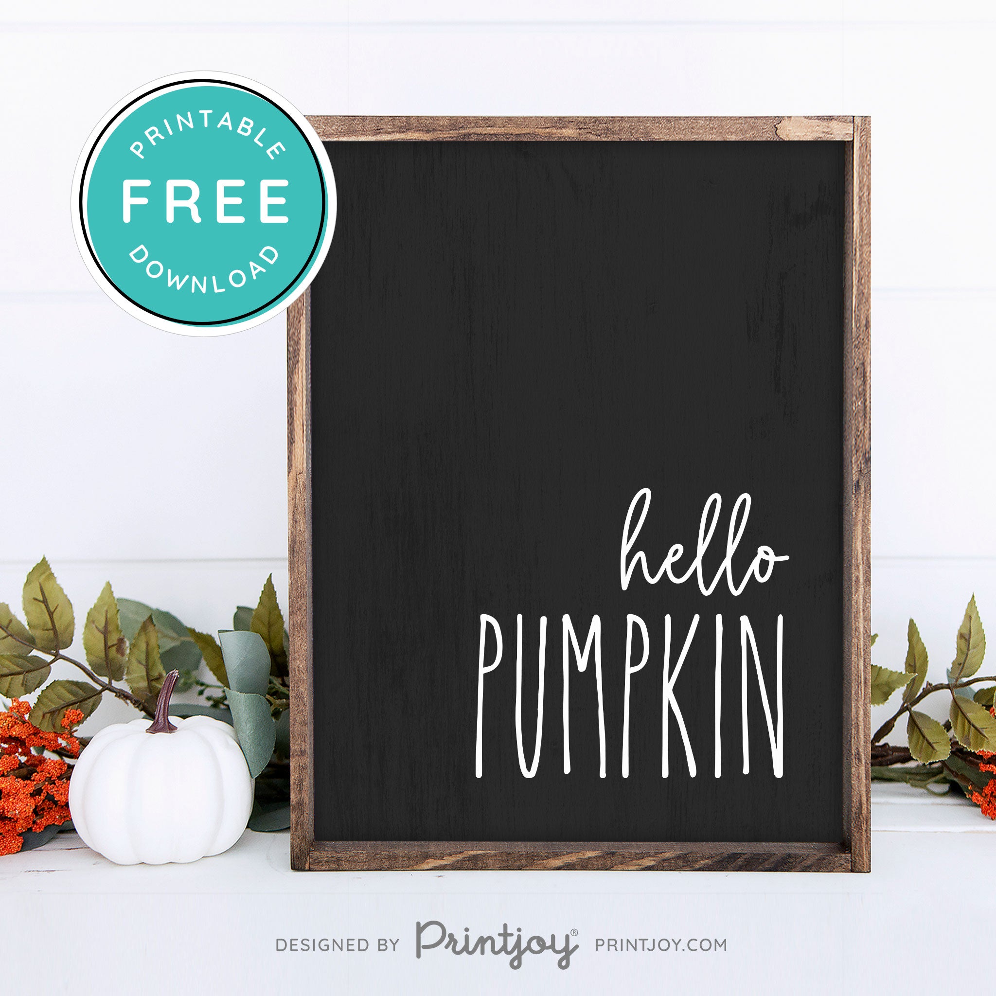 Free Printable Hello Pumpkin Modern Farmhouse Fall Wall Art Decor Download - Printjoy