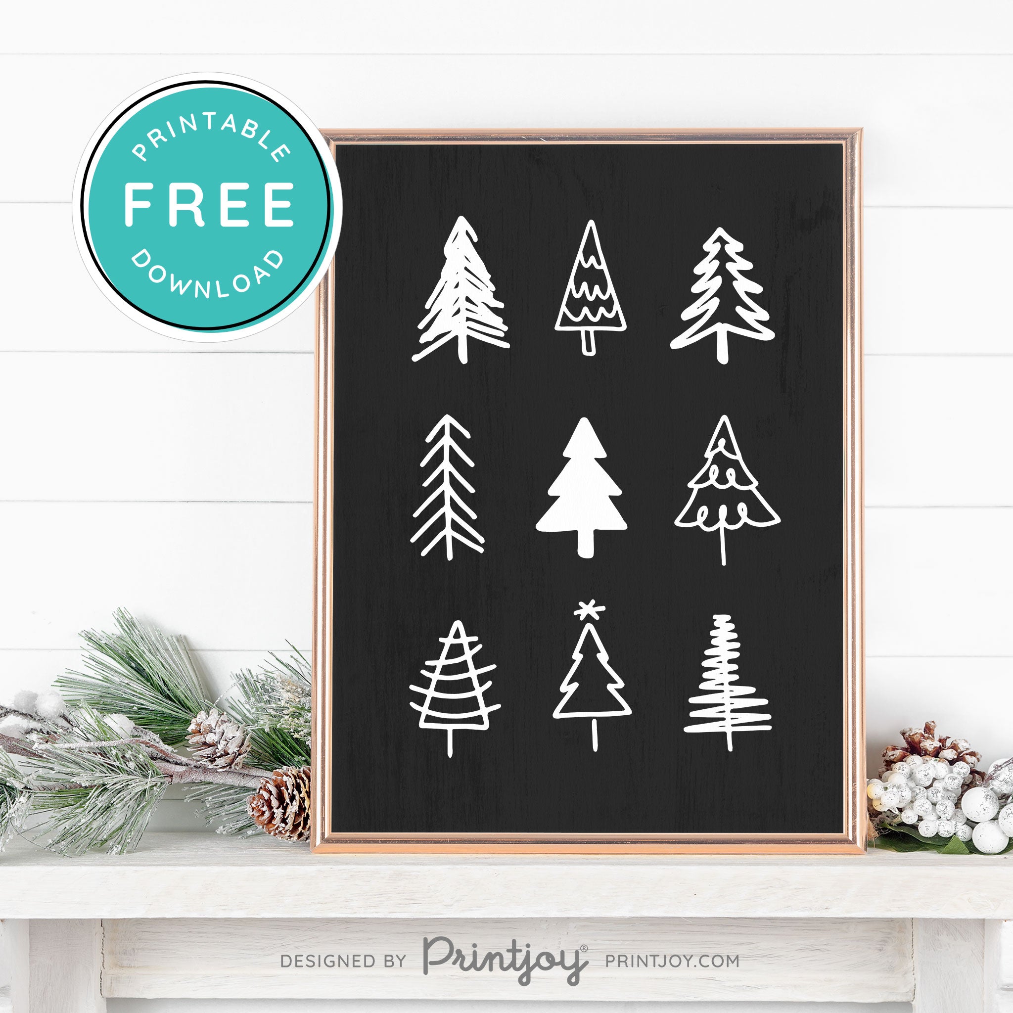 Free Printable Cute Christmas Trees Winter Wall Art Decor Download - Printjoy