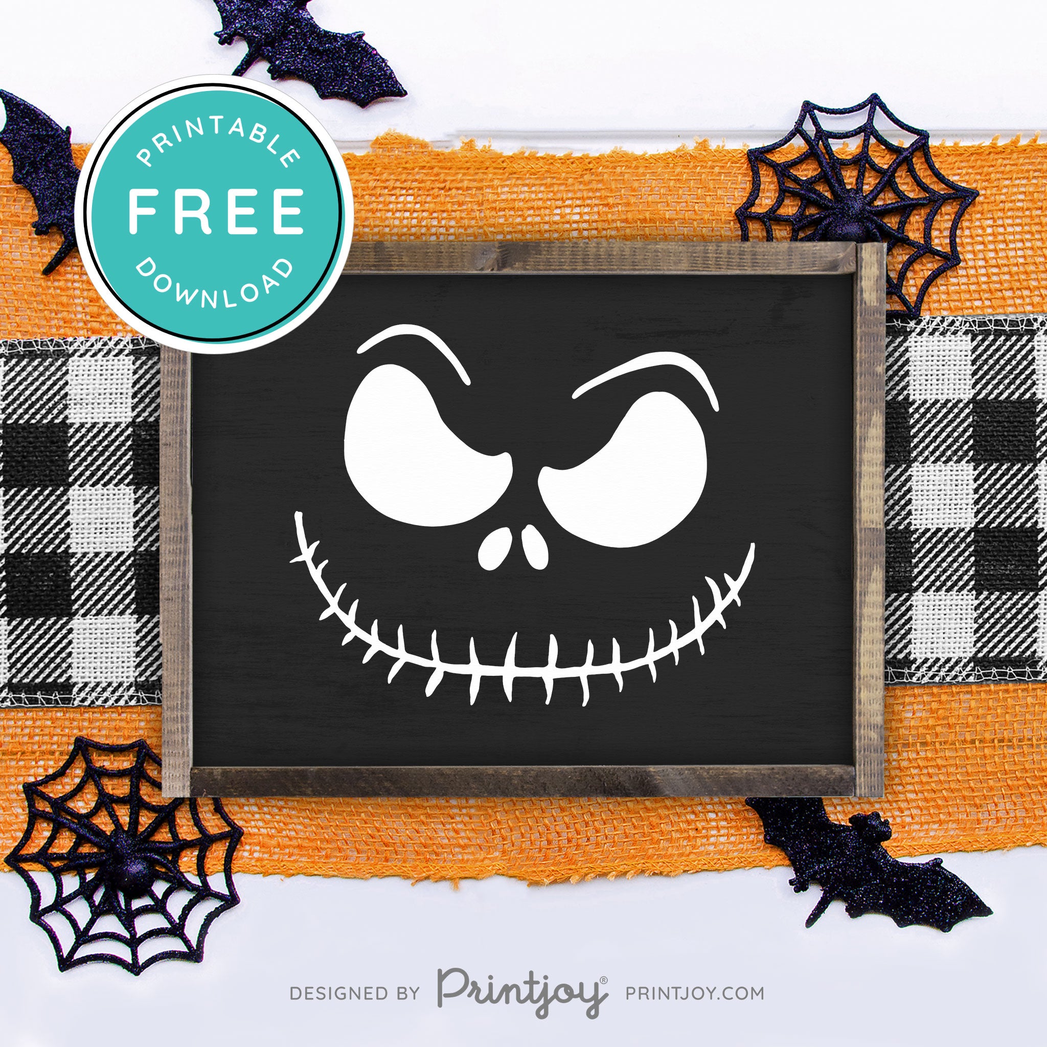 Free Printable Jack Pumpkin King Face Nightmare Halloween Wall Art Decor Download - Printjoy