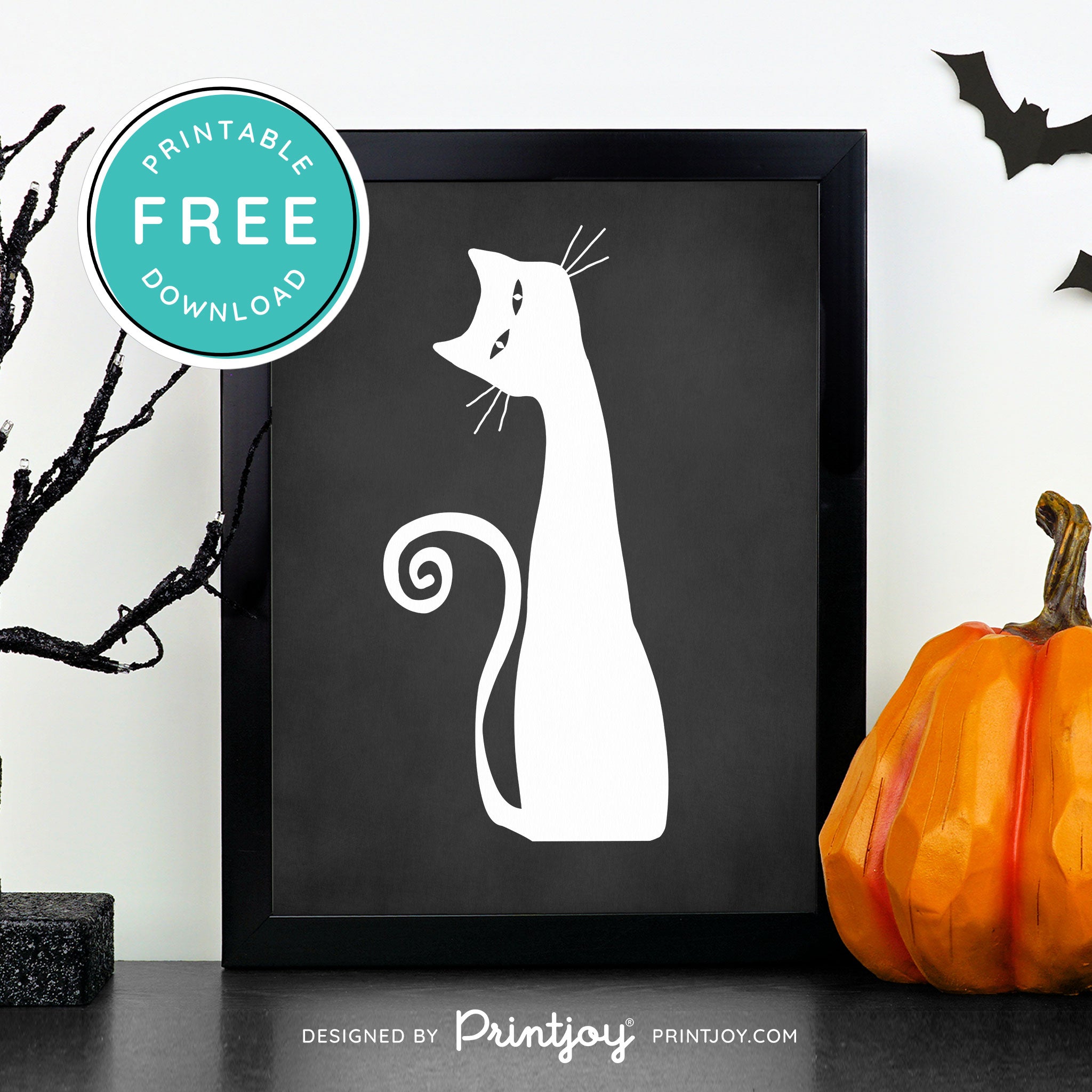 Free Printable Creepy Cat Halloween Wall Art Decor Download - Printjoy