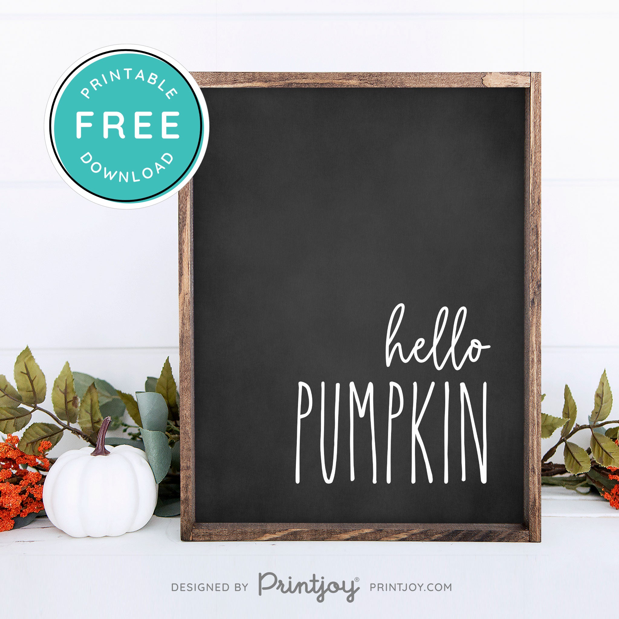 Free Printable Hello Pumpkin Modern Farmhouse Fall Wall Art Decor Download - Printjoy