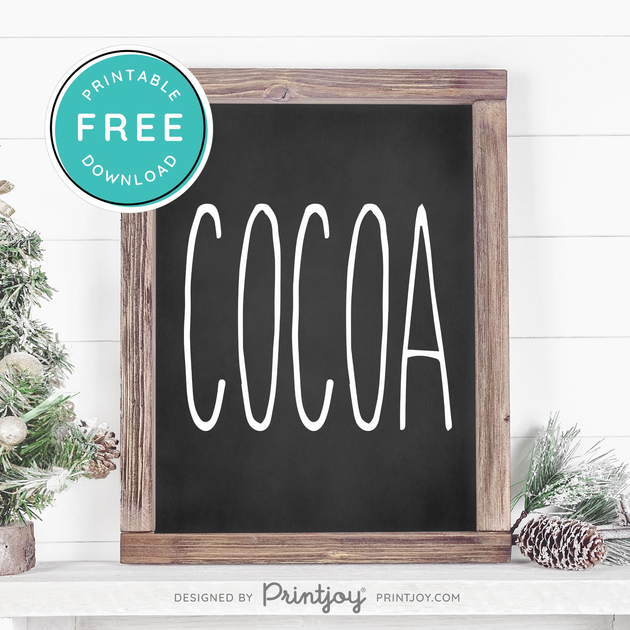 Free Printable Cocoa Farmhouse Christmas Winter Wall Art Decor Download - Printjoy