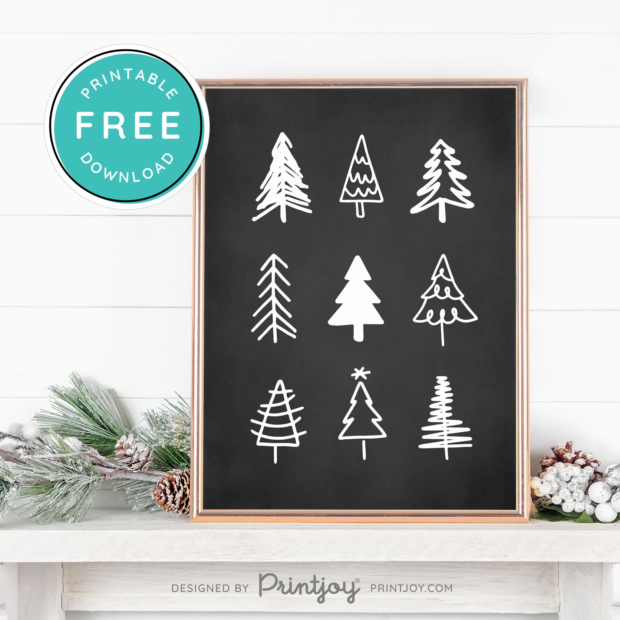 Free Printable Cute Christmas Trees Winter Wall Art Decor Download - Printjoy