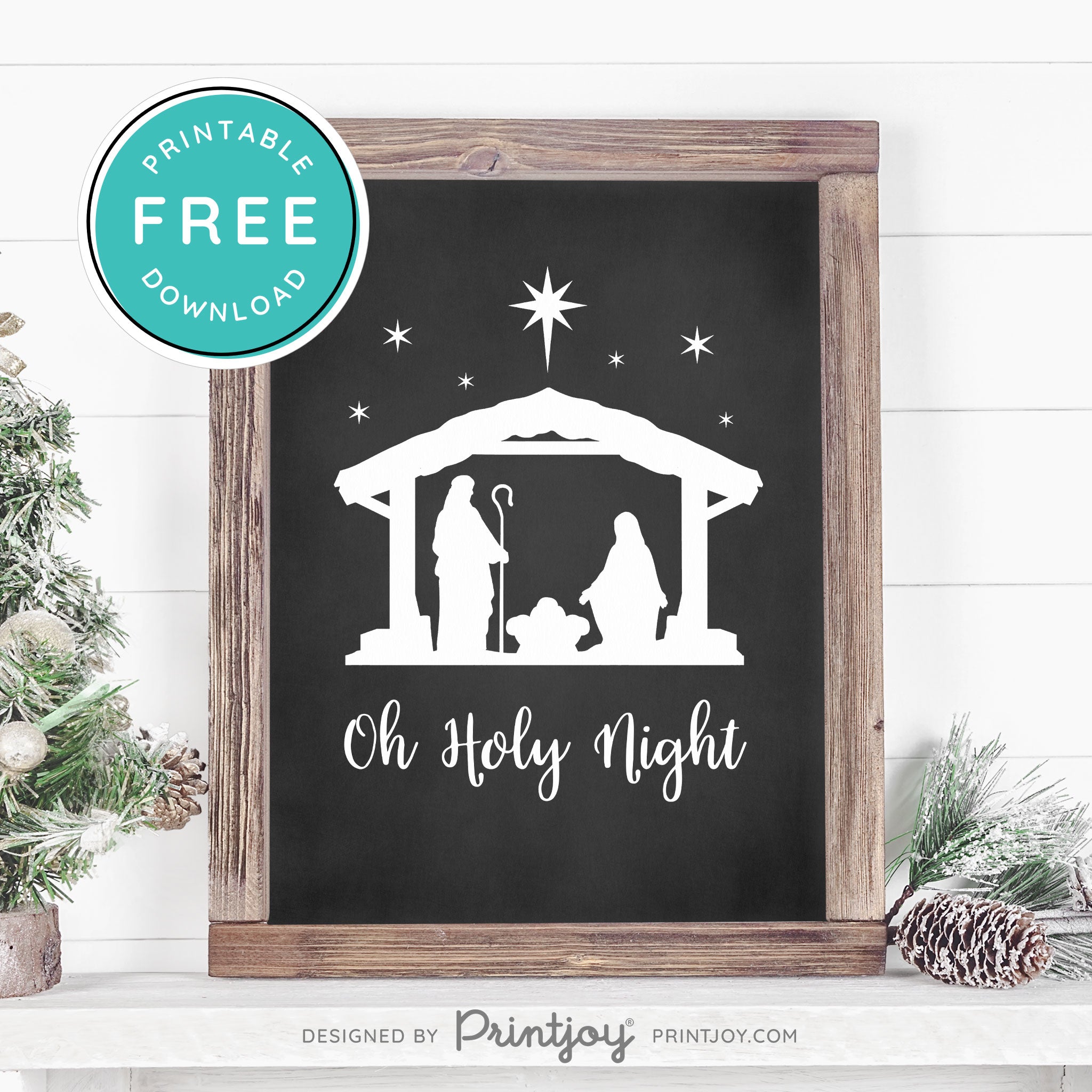 Free Printable Oh Holy Night Nativity Scene Christmas Wall Art Decor Download - Printjoy