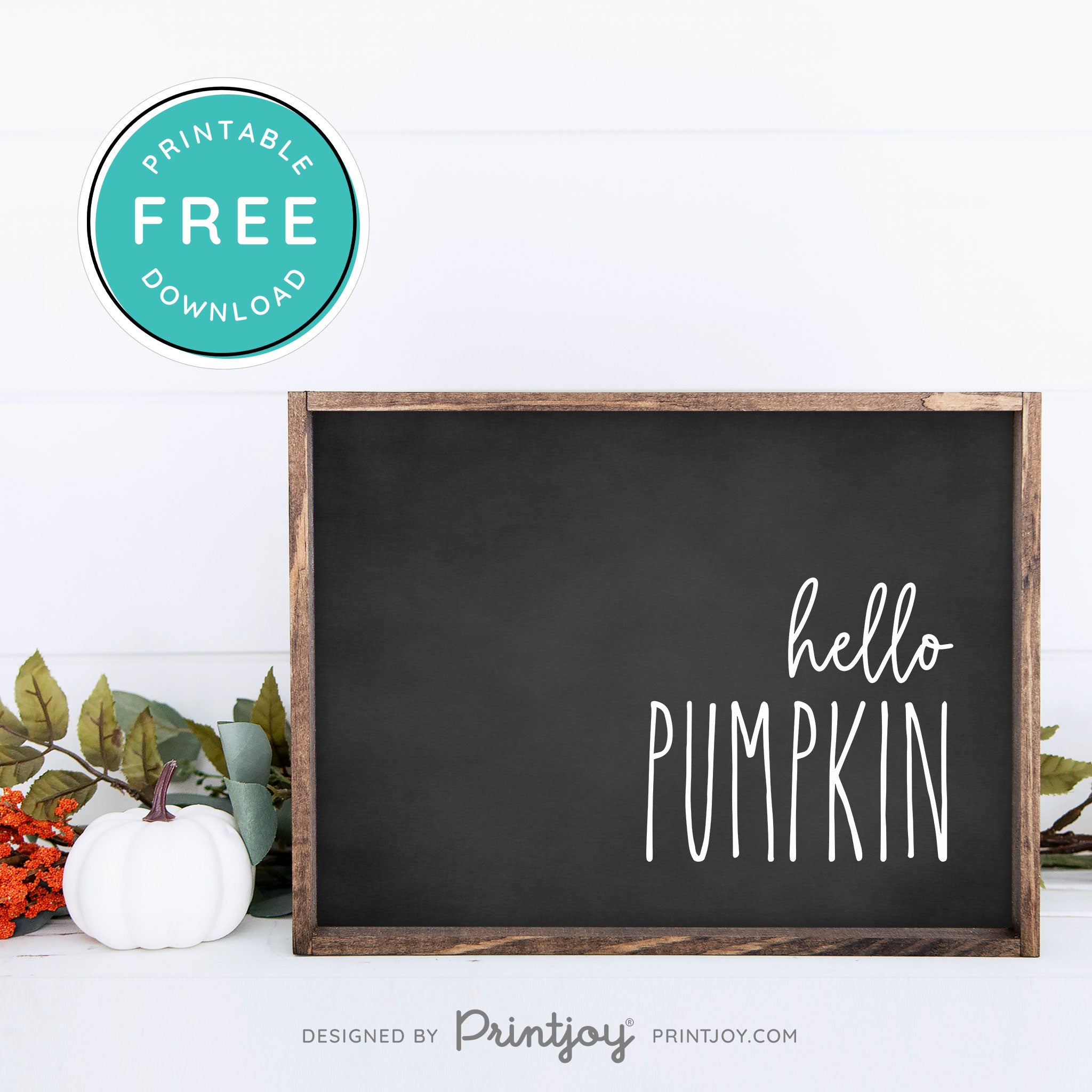 Free Printable Hello Pumpkin Modern Farmhouse Fall Wall Art Decor Download - Printjoy