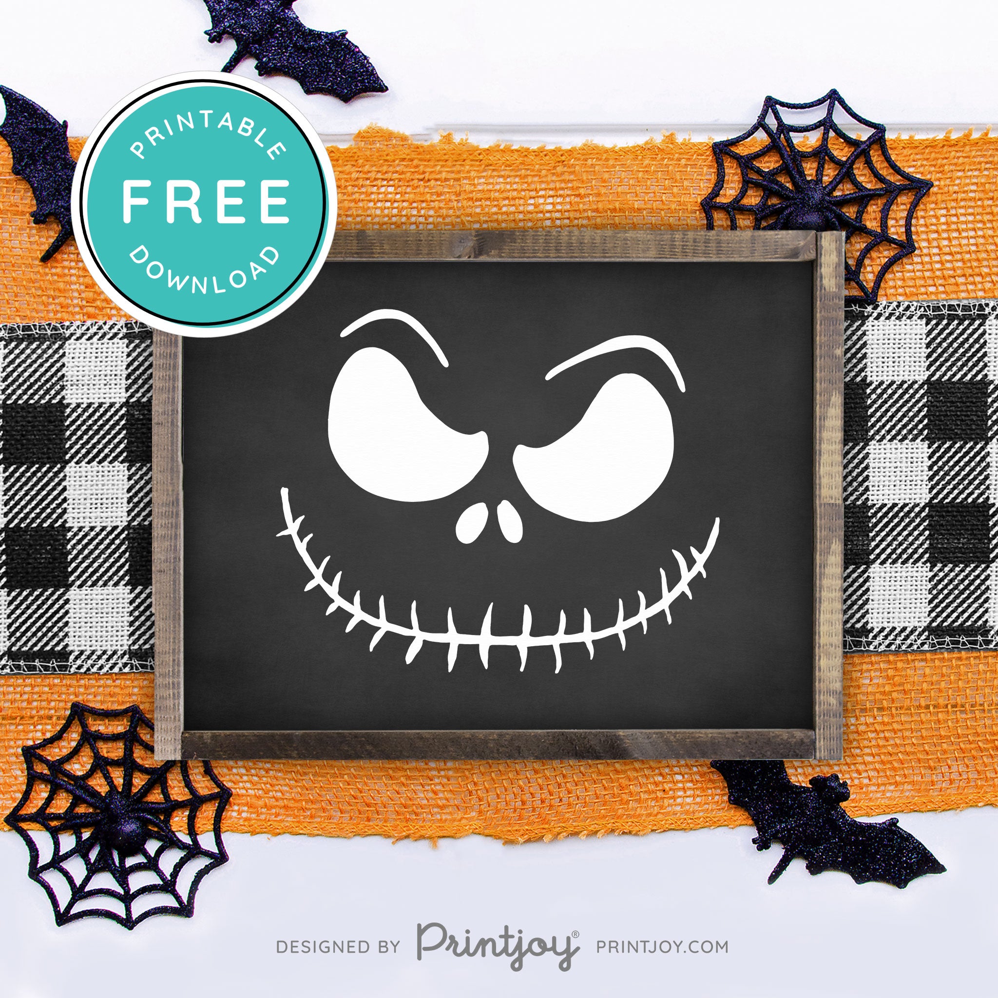 Free Printable Jack Pumpkin King Face Nightmare Halloween Wall Art Decor Download - Printjoy