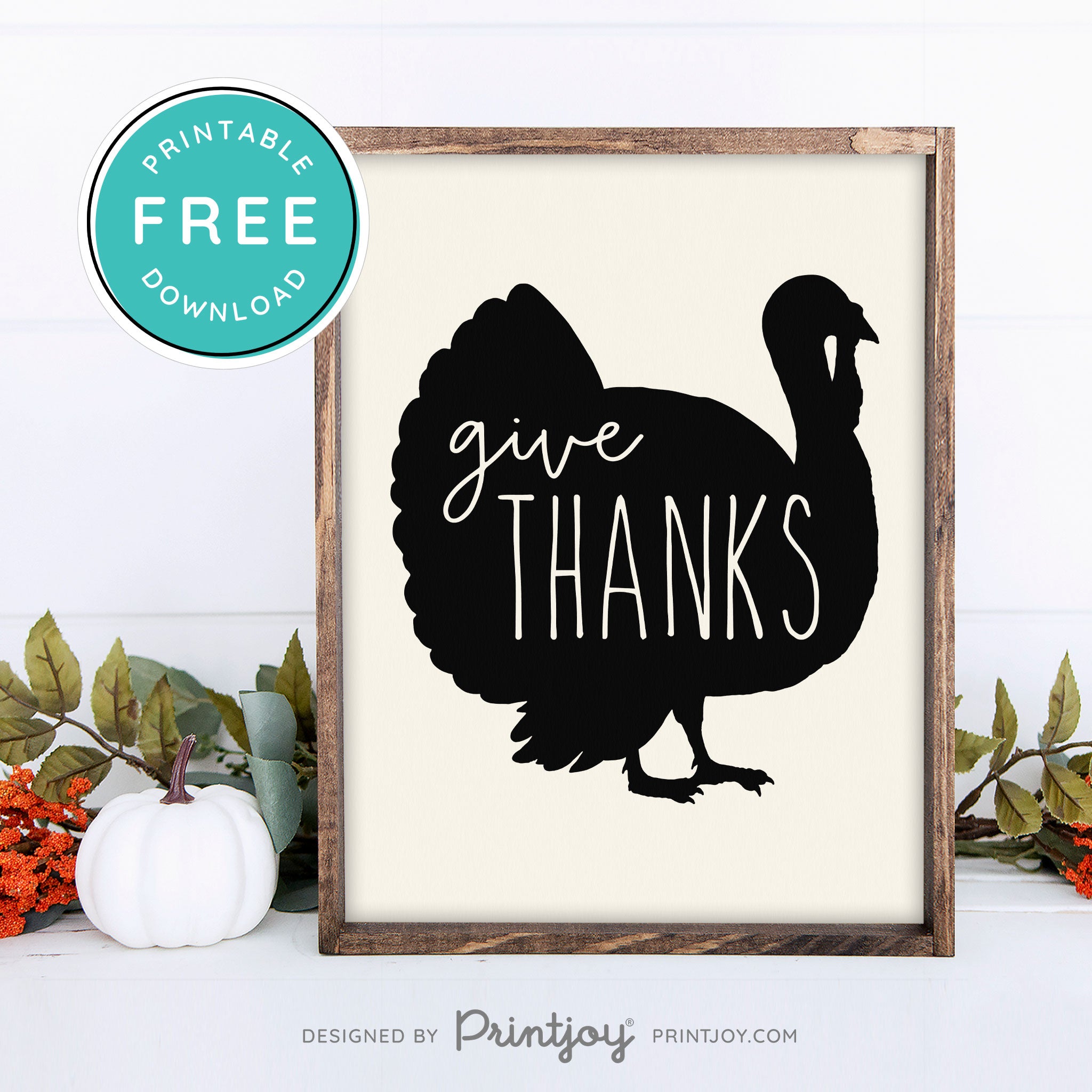 Free Printable Give Thanks Turkey Thanksgiving Fall Wall Art Decor Download - Printjoy