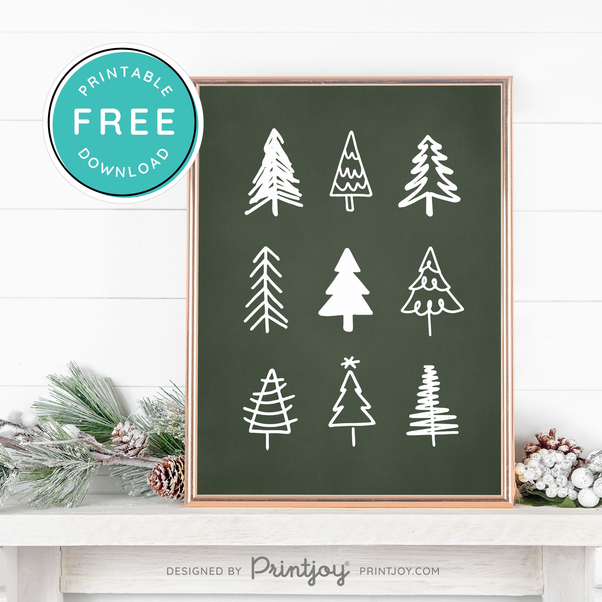 Free Printable Cute Christmas Trees Winter Wall Art Decor Download - Printjoy