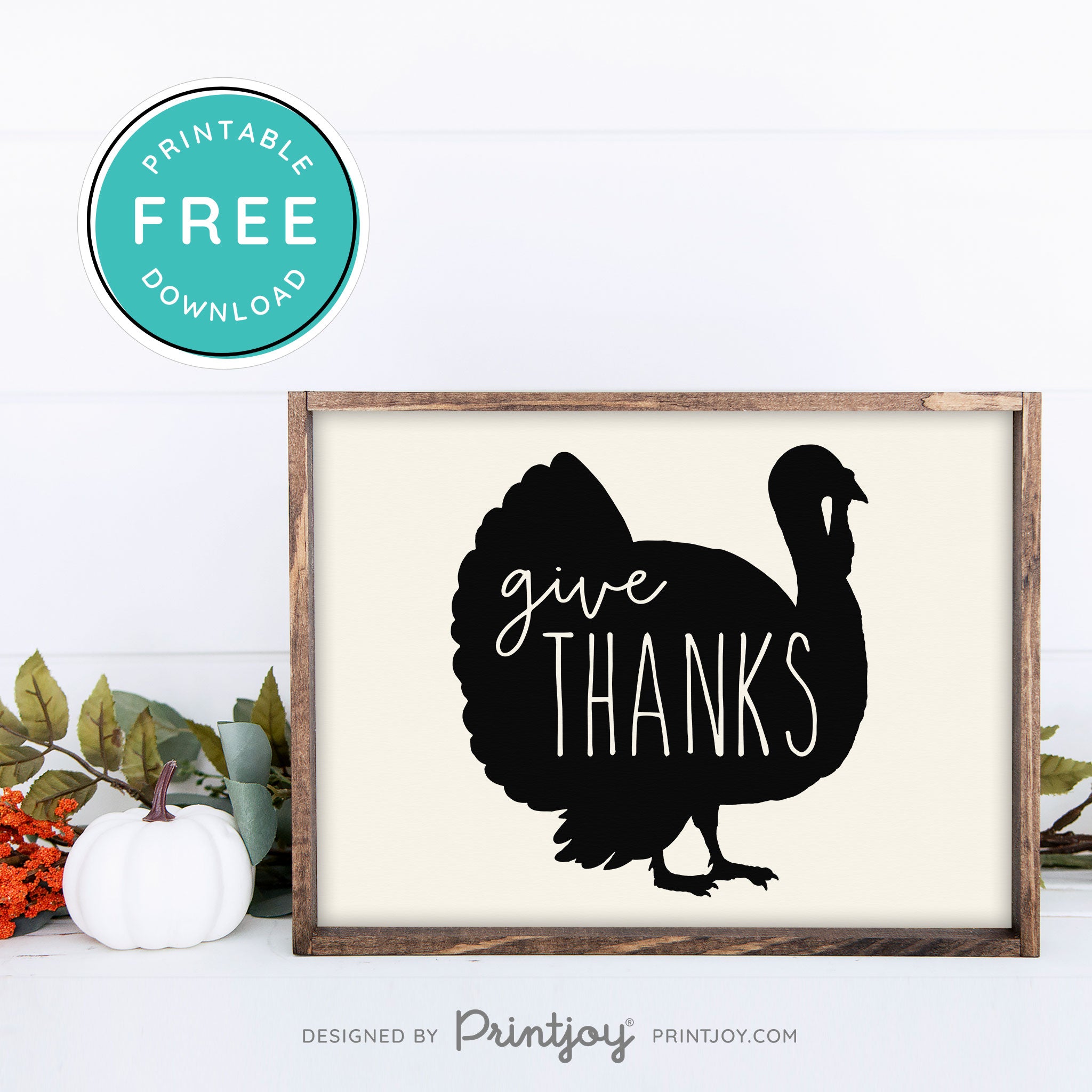 Free Printable Give Thanks Turkey Thanksgiving Fall Wall Art Decor Download - Printjoy