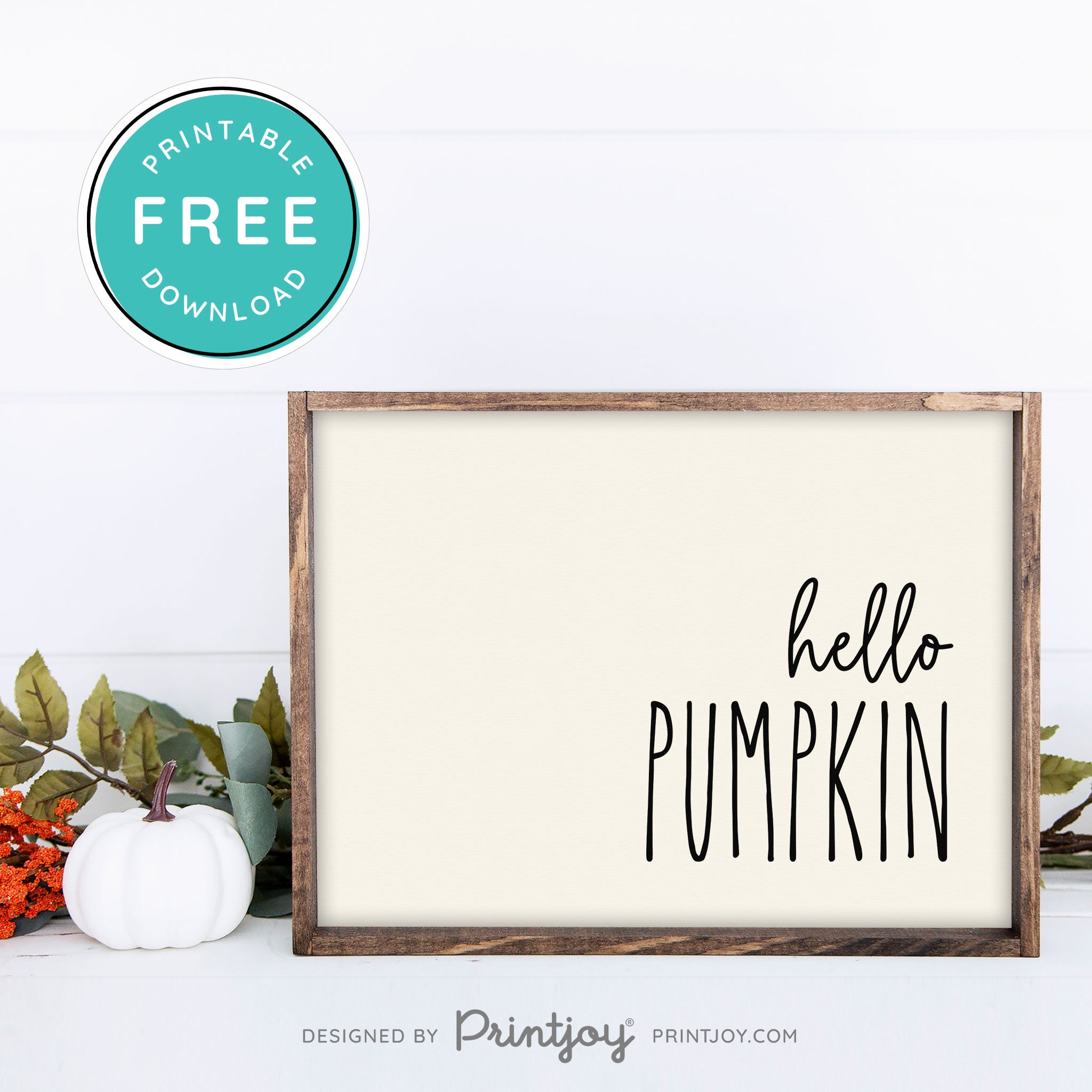 Free Printable Hello Pumpkin Modern Farmhouse Fall Wall Art Decor Download - Printjoy