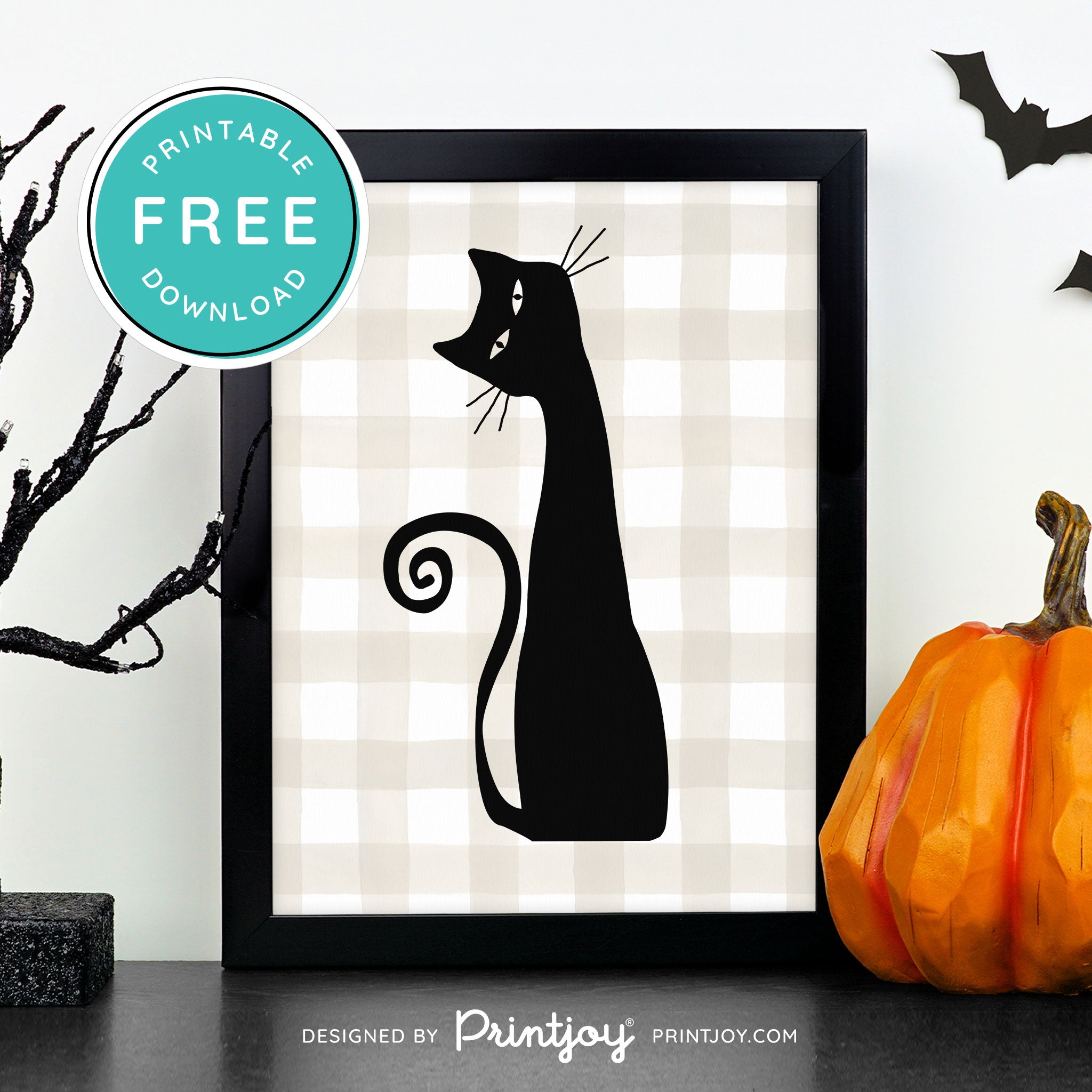 Free Printable Creepy Cat Halloween Wall Art Decor Download - Printjoy