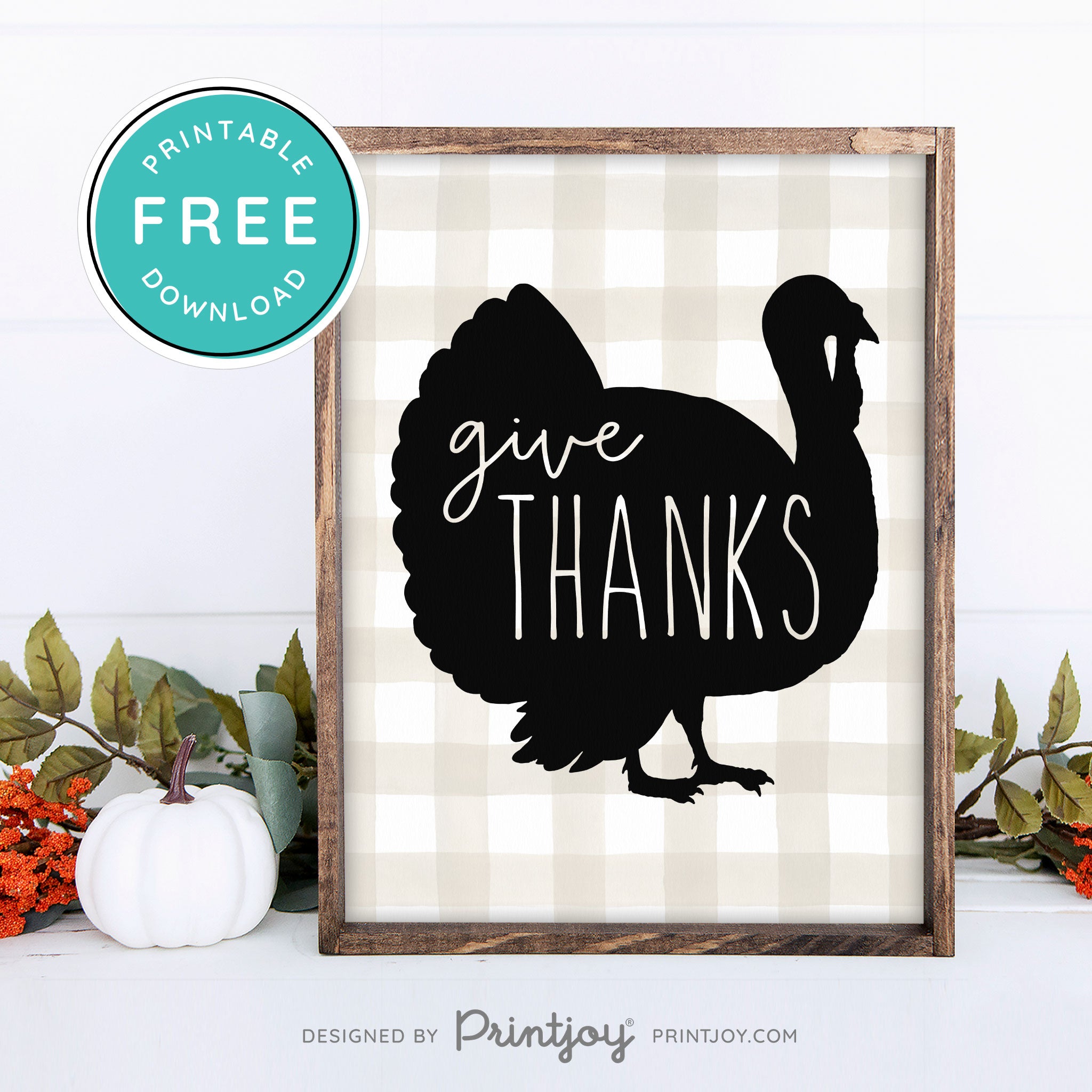 Free Printable Give Thanks Turkey Thanksgiving Fall Wall Art Decor Download - Printjoy