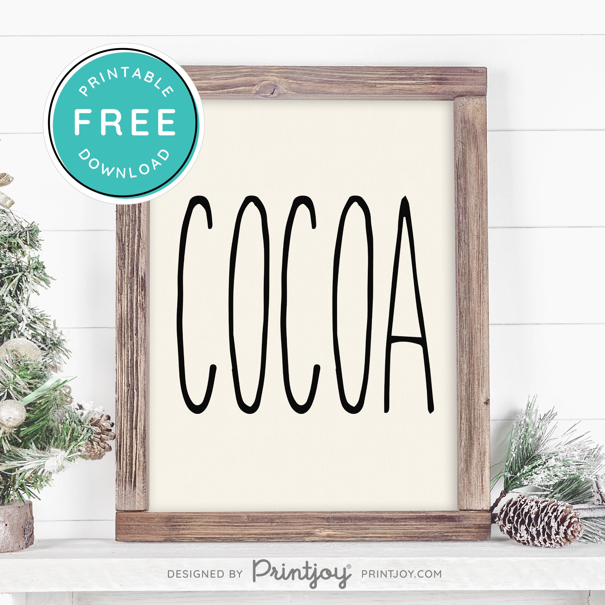 Free Printable Cocoa Farmhouse Christmas Winter Wall Art Decor Download - Printjoy