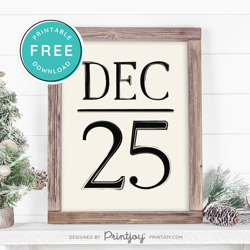Free Printable December 25 Farmhouse Christmas Winter Wall Art Decor Download - Printjoy