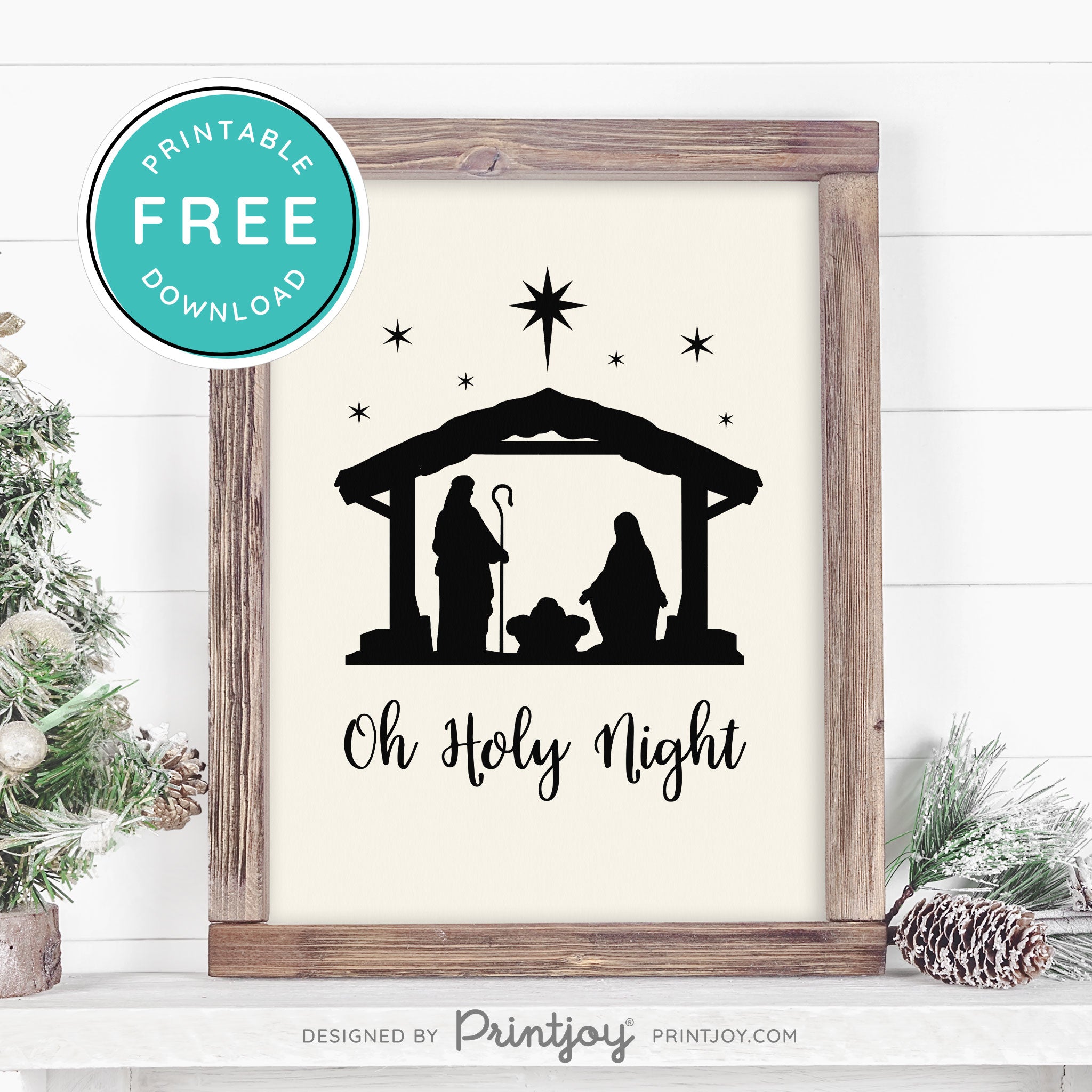 Free Printable Oh Holy Night Nativity Scene Christmas Wall Art Decor Download - Printjoy