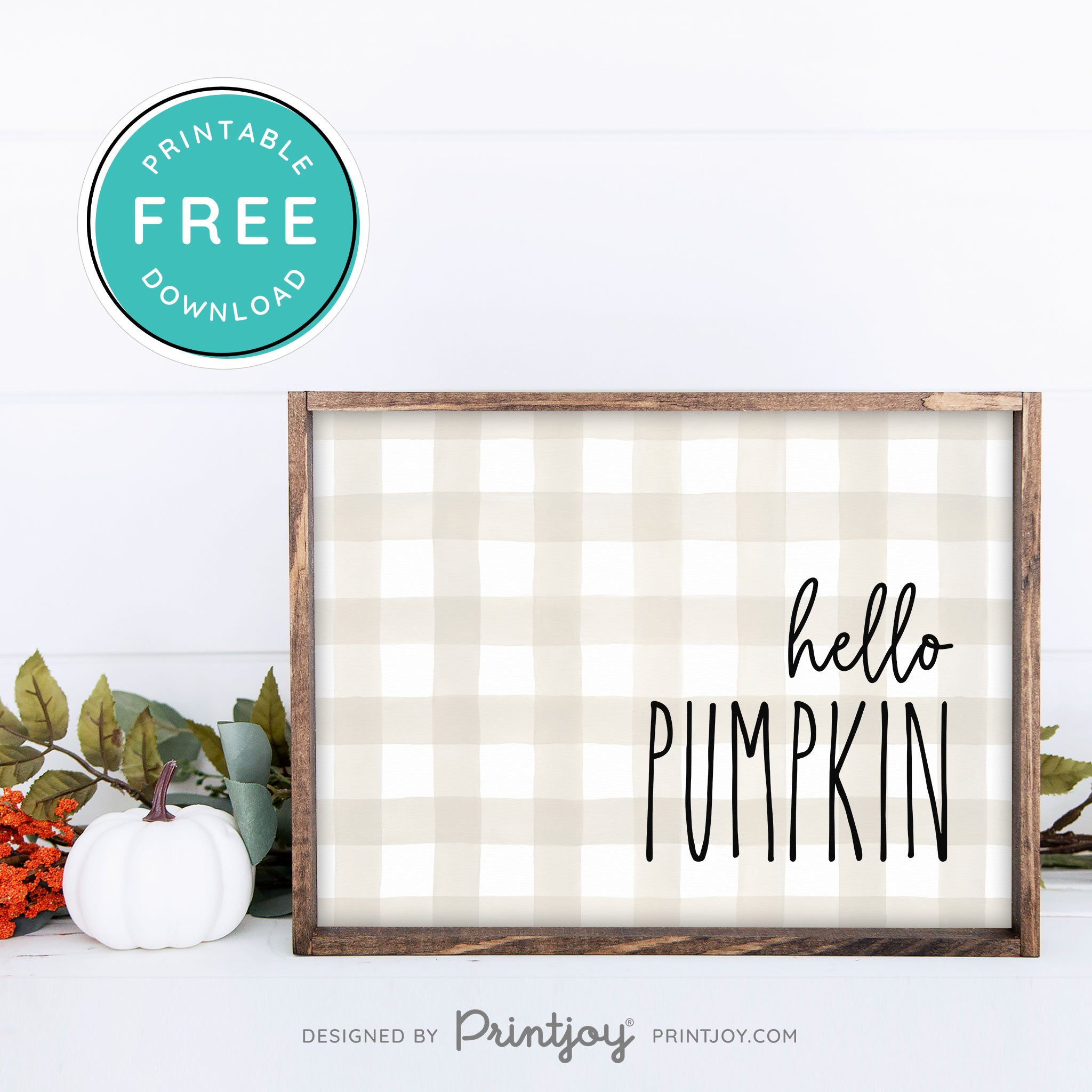 Free Printable Hello Pumpkin Modern Farmhouse Fall Wall Art Decor Download - Printjoy