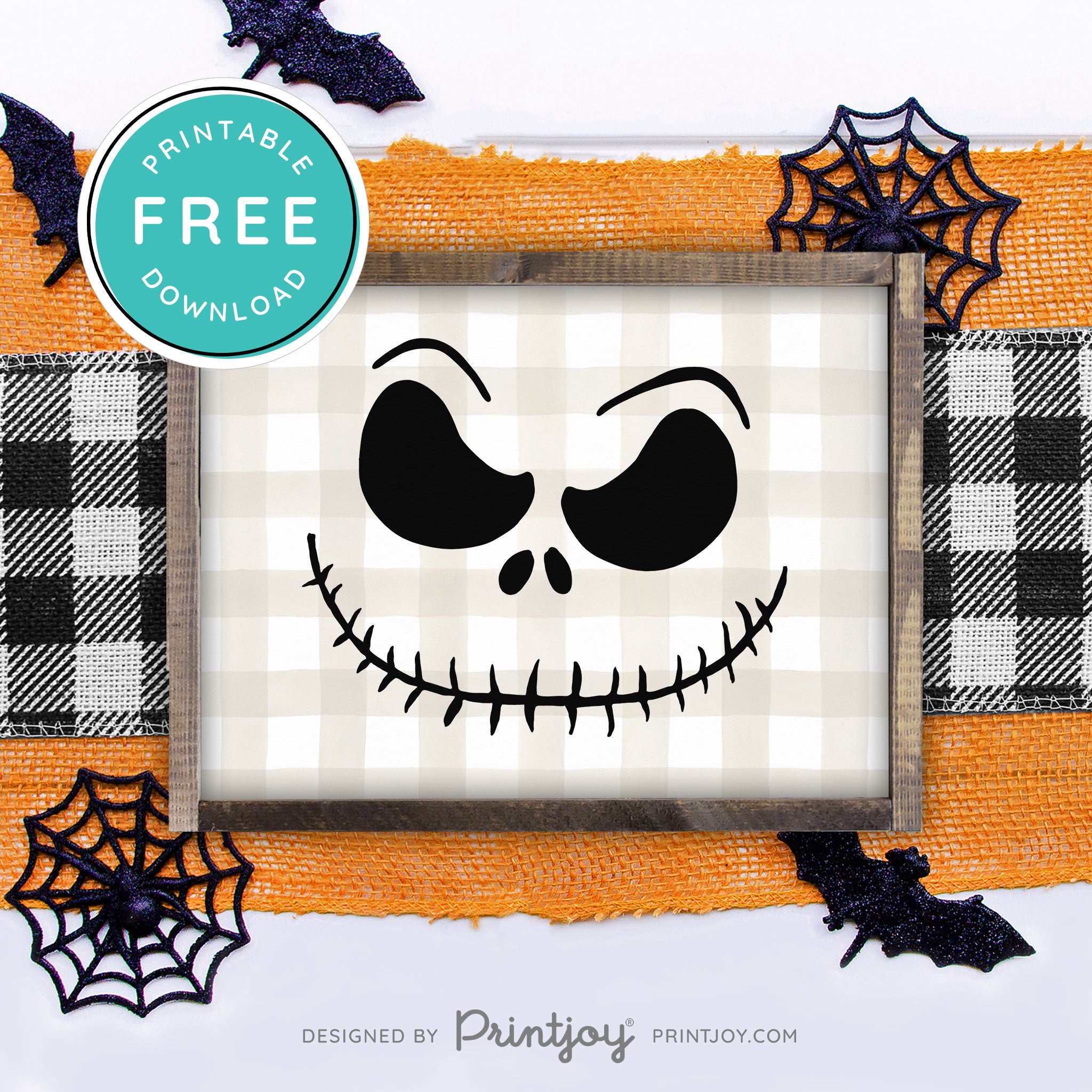 Free Printable Jack Pumpkin King Face Nightmare Halloween Wall Art Decor Download - Printjoy