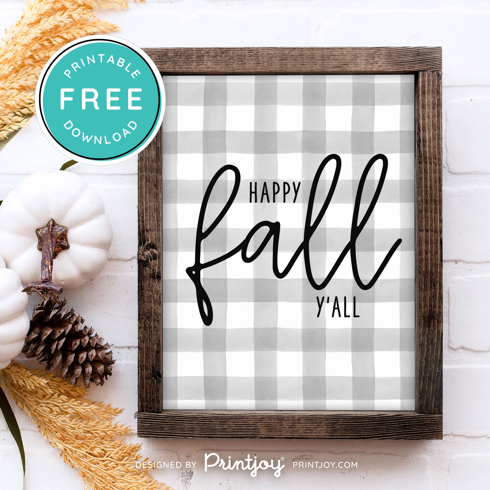 Free Printable Happy Fall Y'all Farmhouse Autumn Wall Art Decor Download - Printjoy