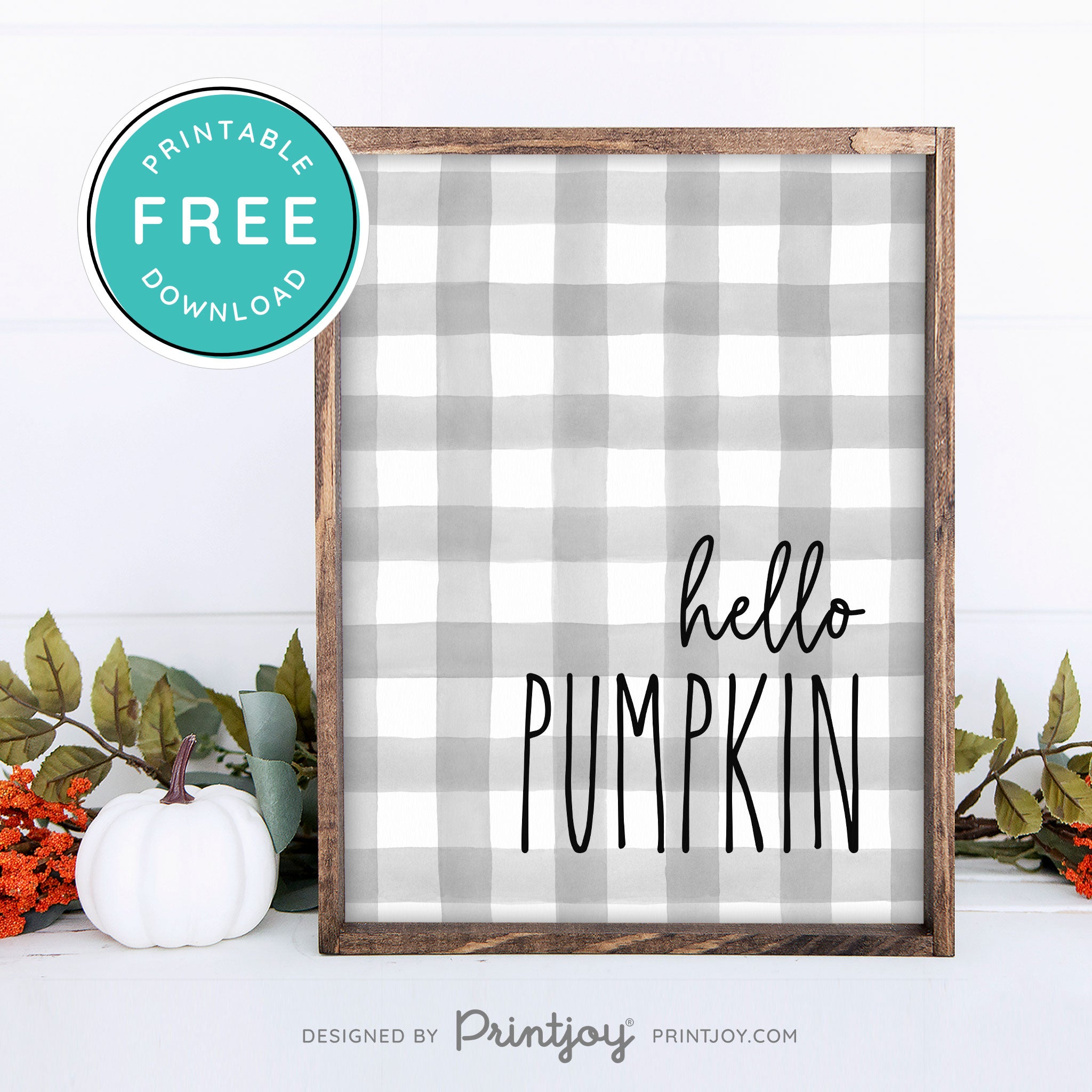 Free Printable Hello Pumpkin Modern Farmhouse Fall Wall Art Decor Download - Printjoy