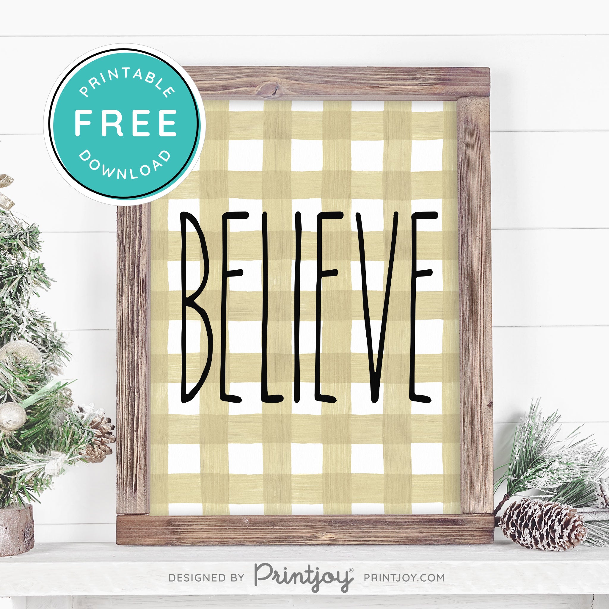 Free Printable Believe Farmhouse Christmas Winter Wall Art Decor Download - Printjoy