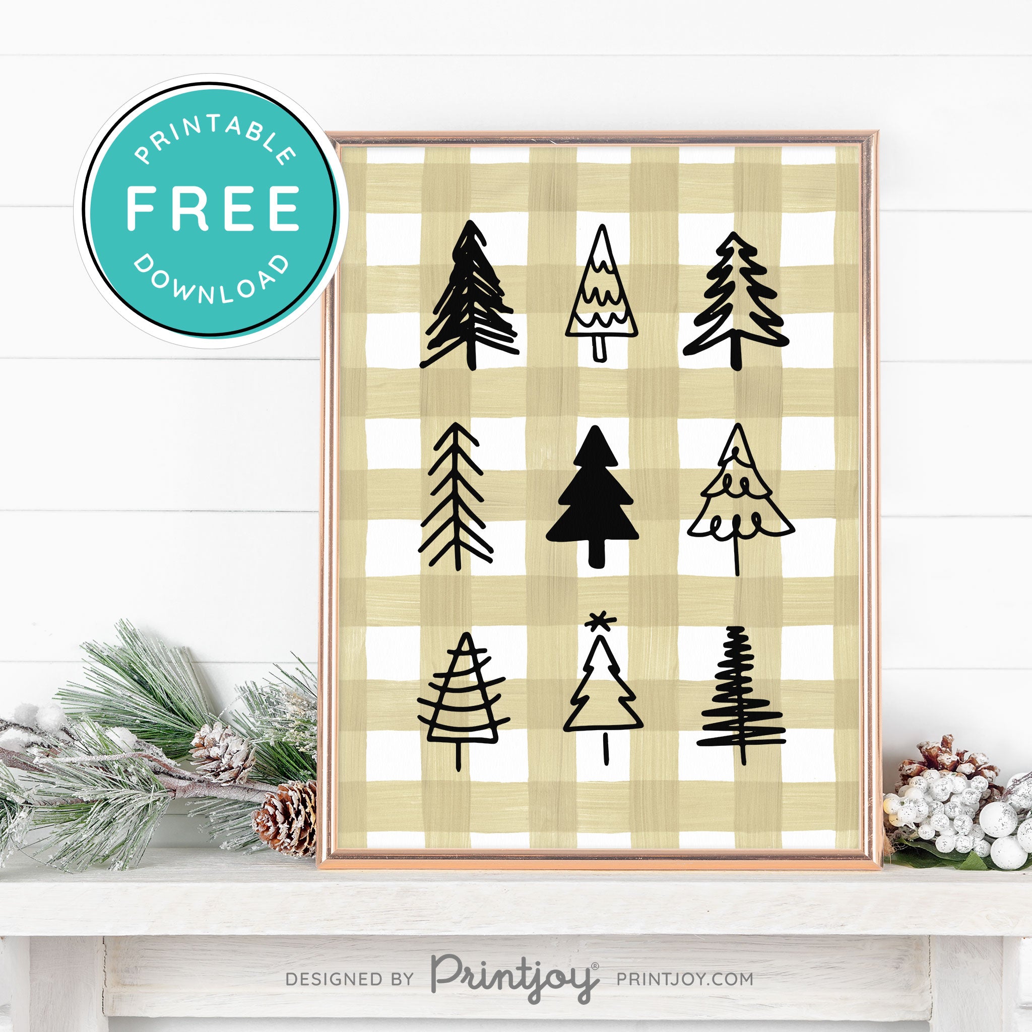 Free Printable Cute Christmas Trees Winter Wall Art Decor Download - Printjoy