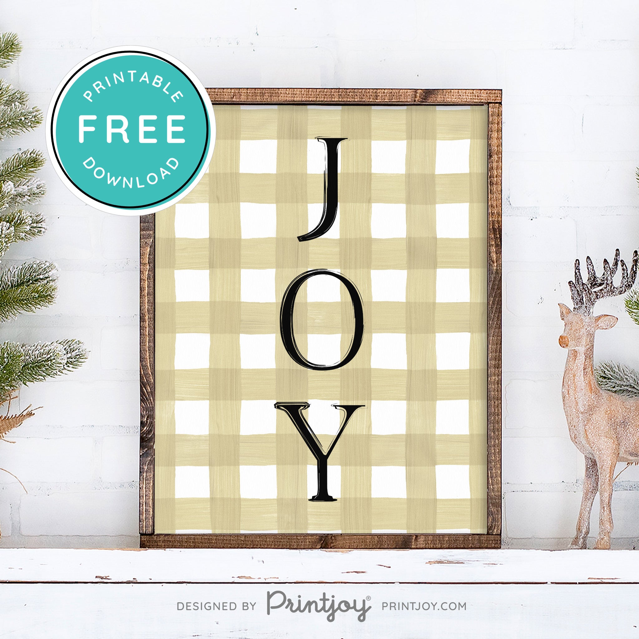 Free Printable Joy Farmhouse Christmas Winter Wall Art Decor Download - Printjoy