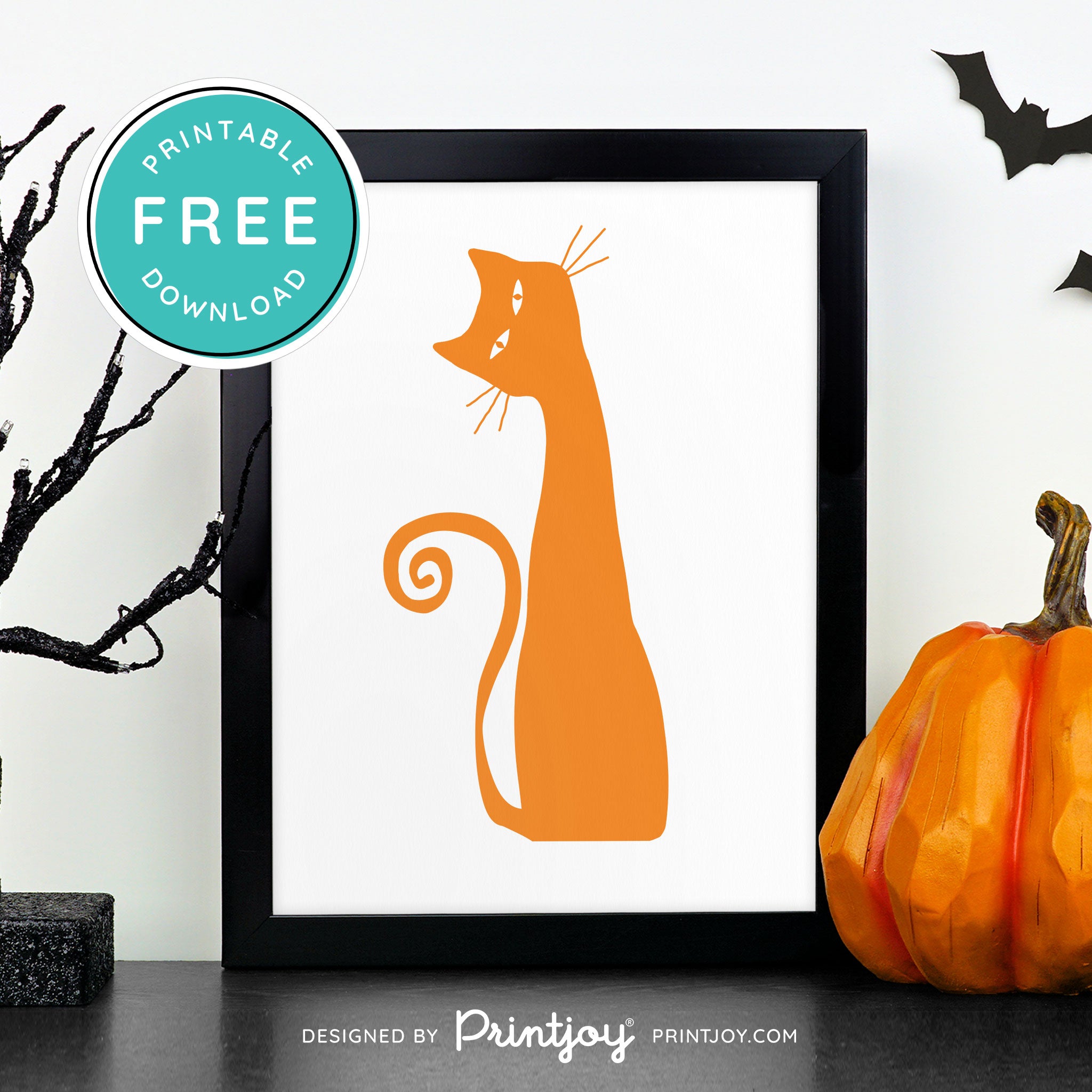 Free Printable Creepy Cat Halloween Wall Art Decor Download - Printjoy