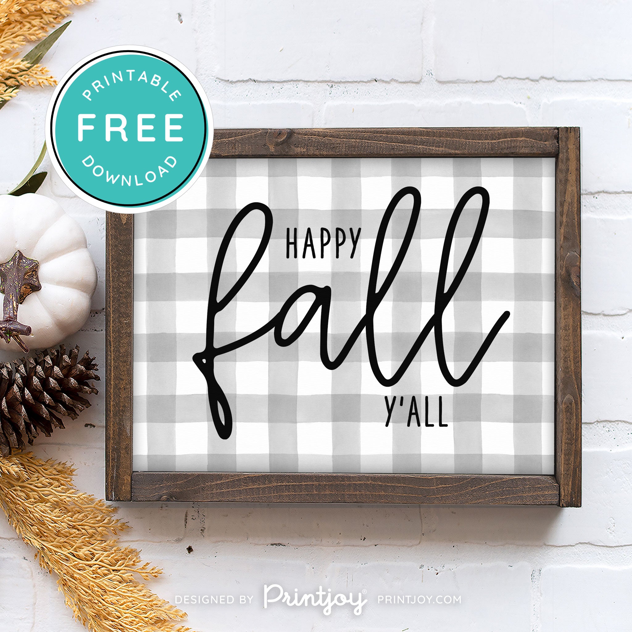 Free Printable Happy Fall Y'all Farmhouse Autumn Wall Art Decor Download - Printjoy