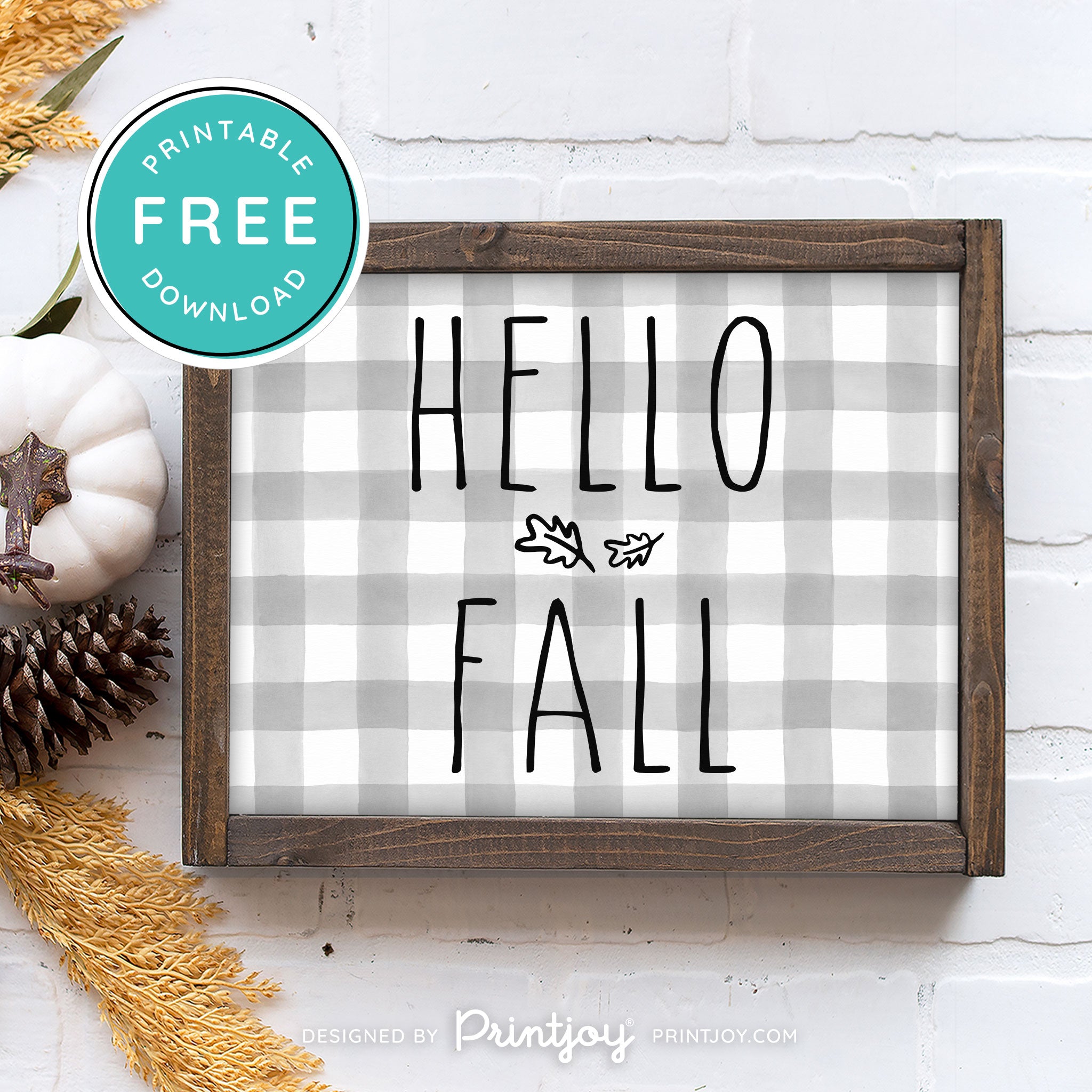 Free Printable Hello Fall Modern Farmhouse Autumn Wall Art Decor Download - Printjoy