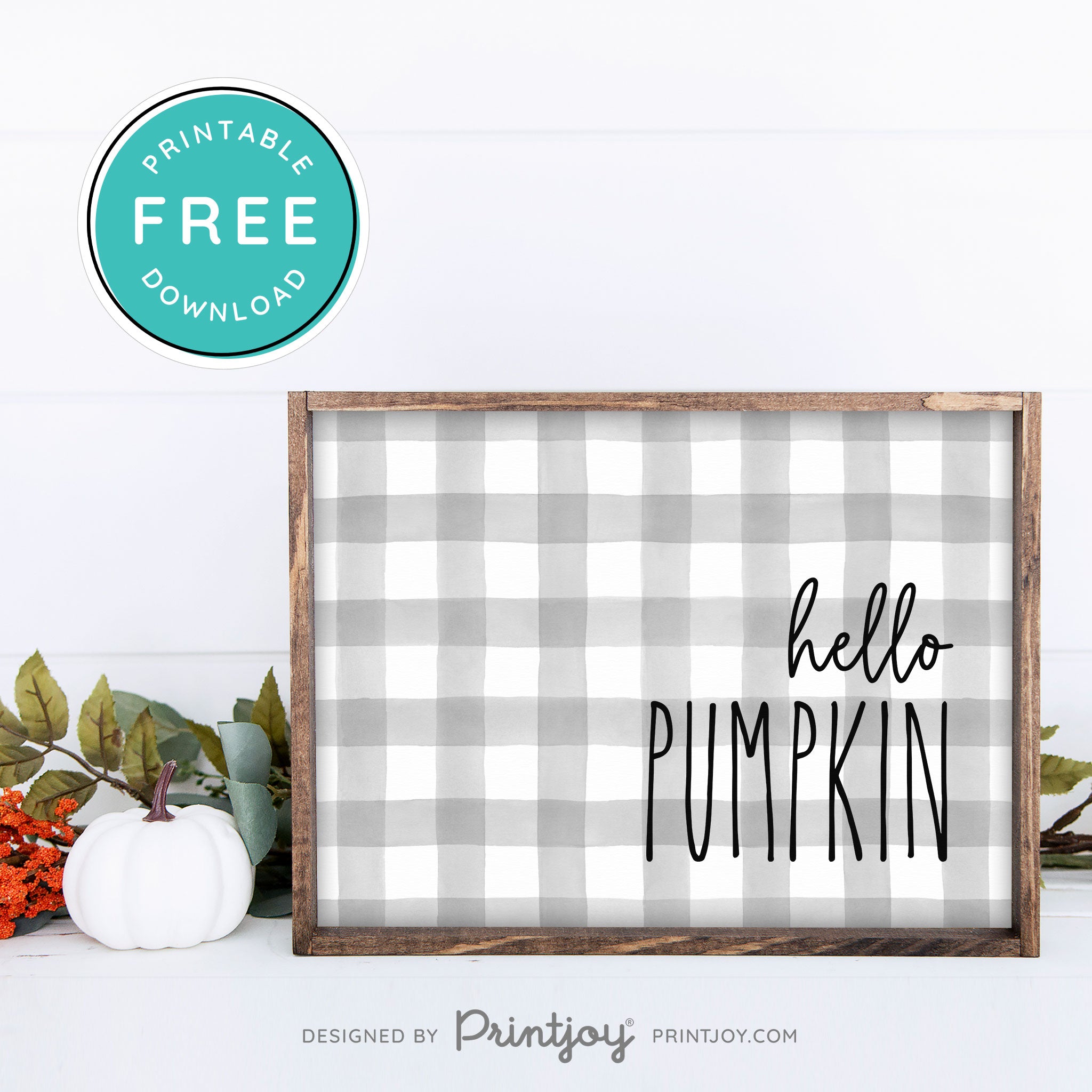 Free Printable Hello Pumpkin Modern Farmhouse Fall Wall Art Decor Download - Printjoy