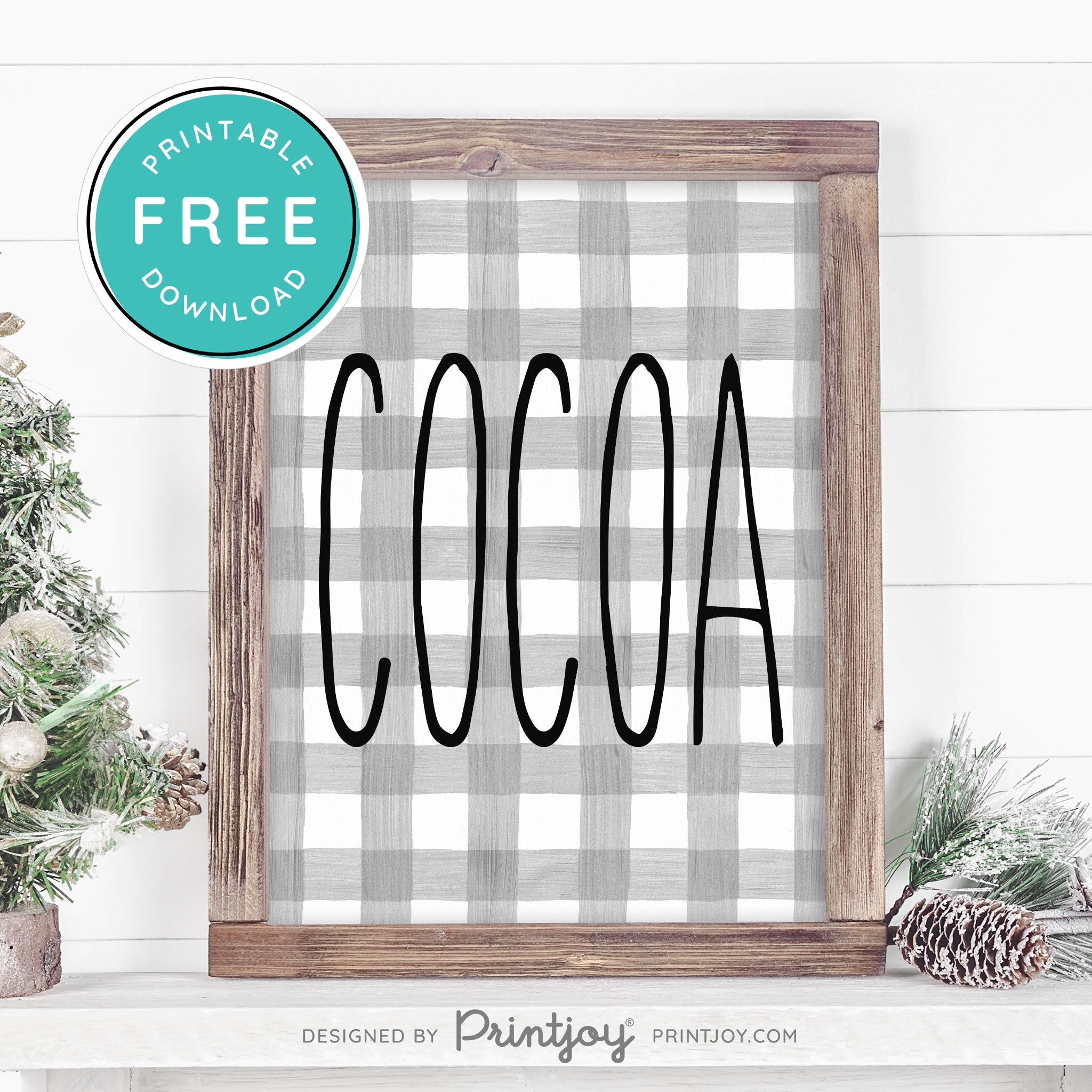 Free Printable Cocoa Farmhouse Christmas Winter Wall Art Decor Download - Printjoy